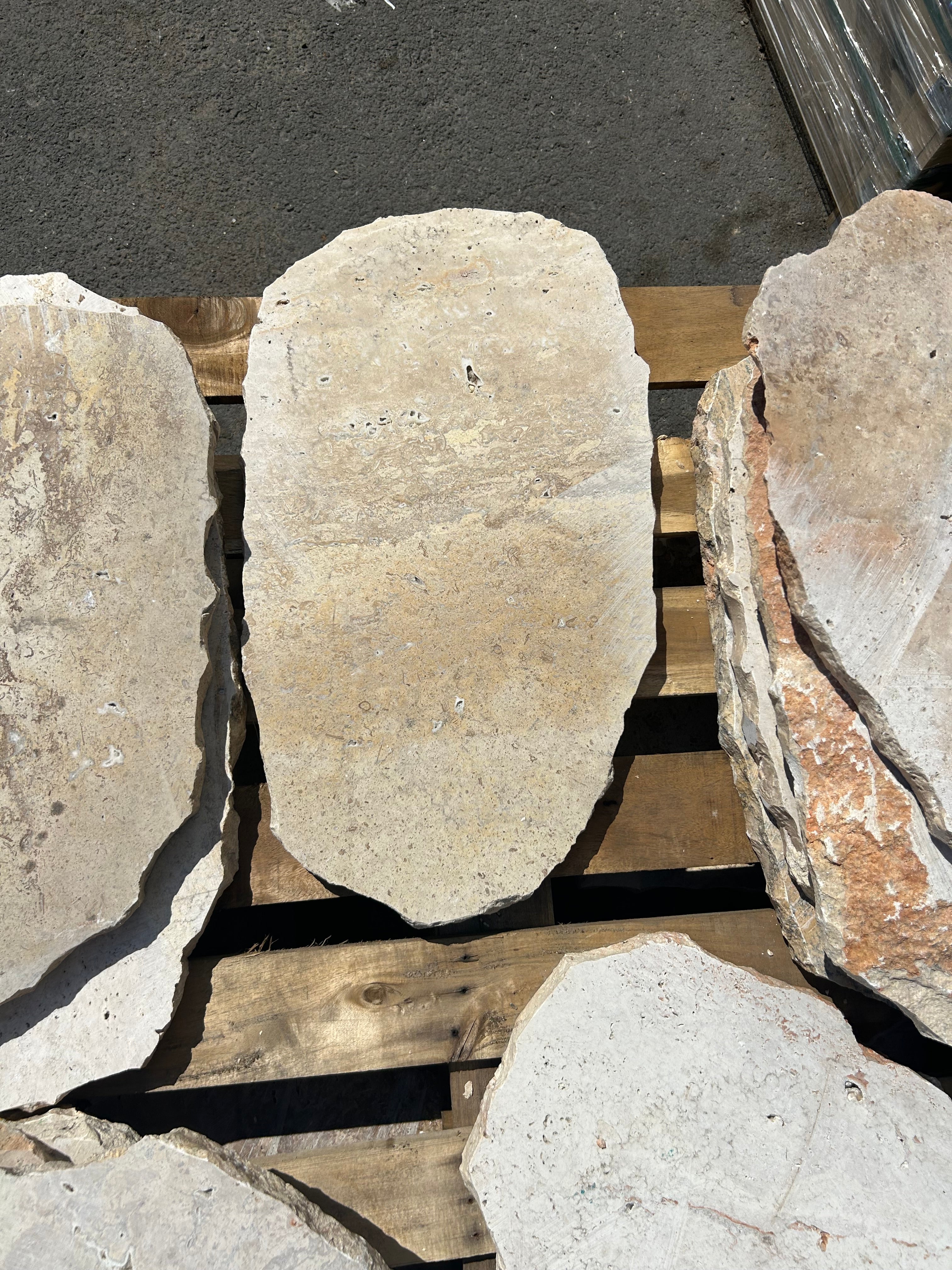 Crema Beige “Bullet” Travertine Stepping Stones