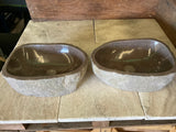 Handmade Natural Oval River Stone Bathroom Basin - Twin Set RM 2309003
