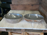 Handmade Natural Oval River Stone Bathroom Basin - Twin Set RM 2309001