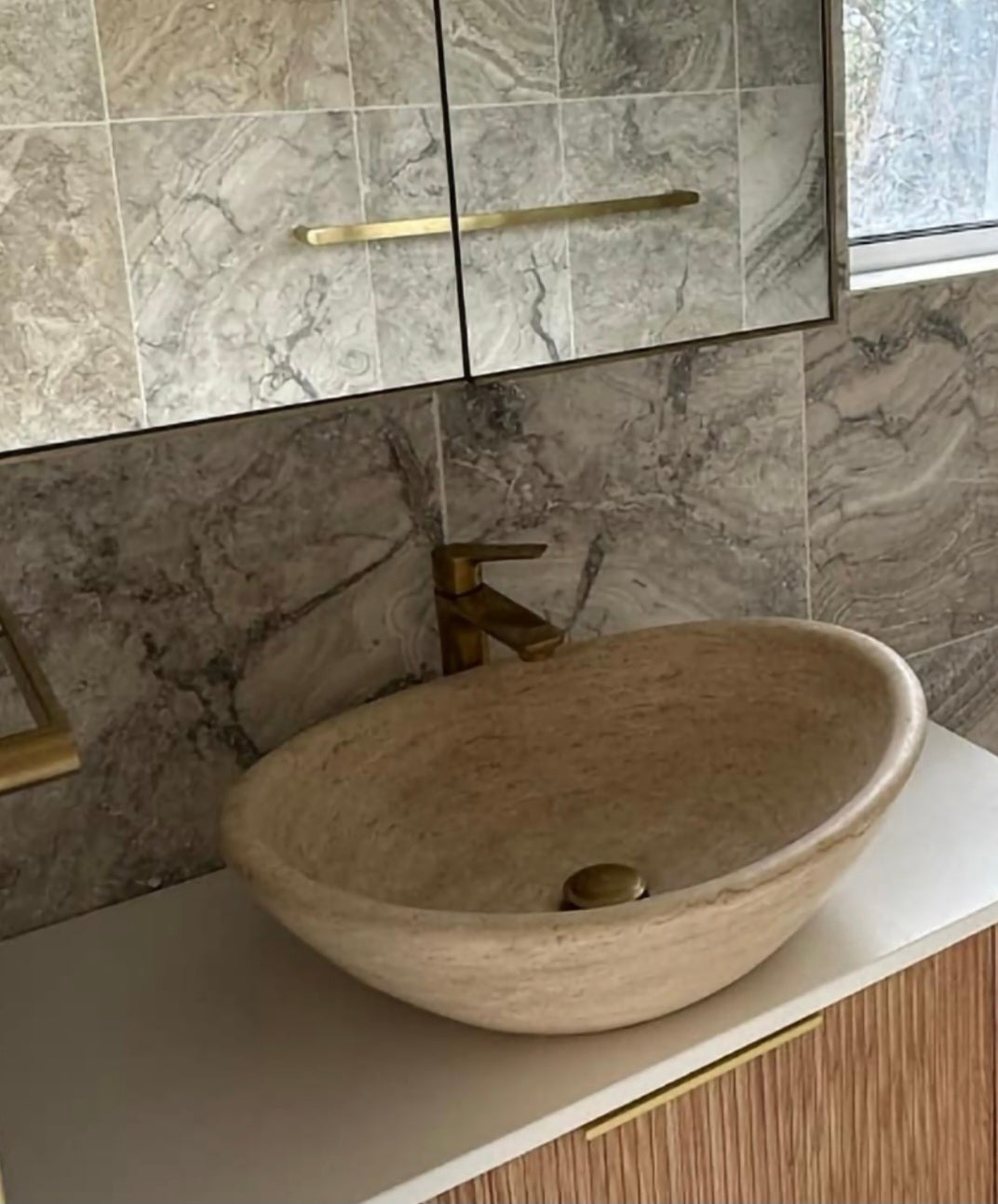 Turkish Travertine Oval Mount Basins