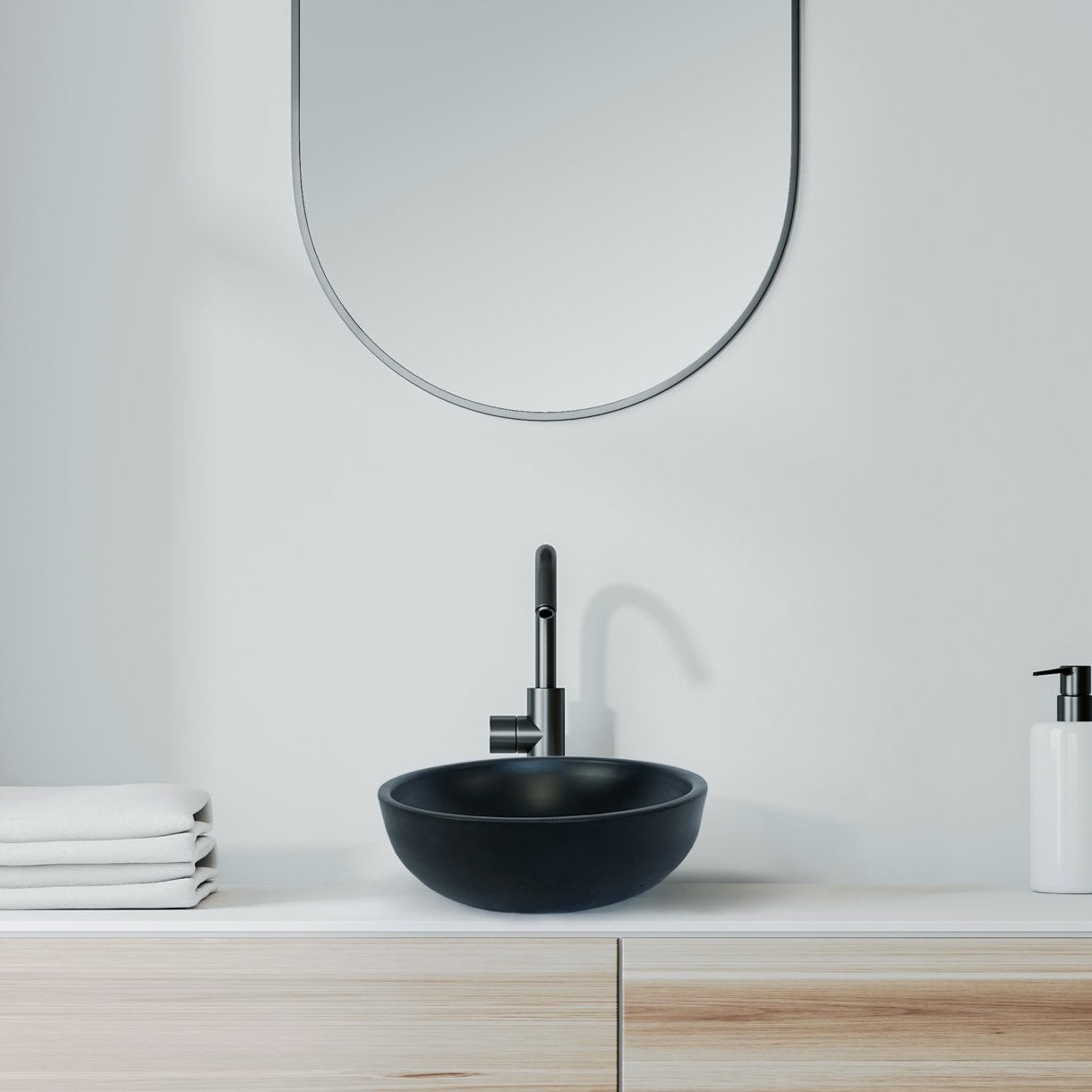 Round Concrete Bathroom Vanity Wash Basin EF930 Stone and Rock