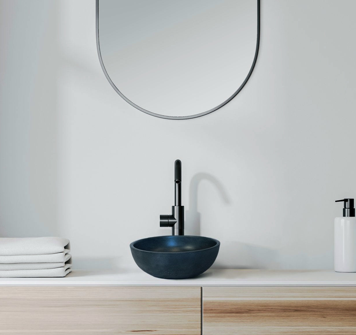Round Concrete Bathroom Vanity Wash Basin EF19 Stone and Rock
