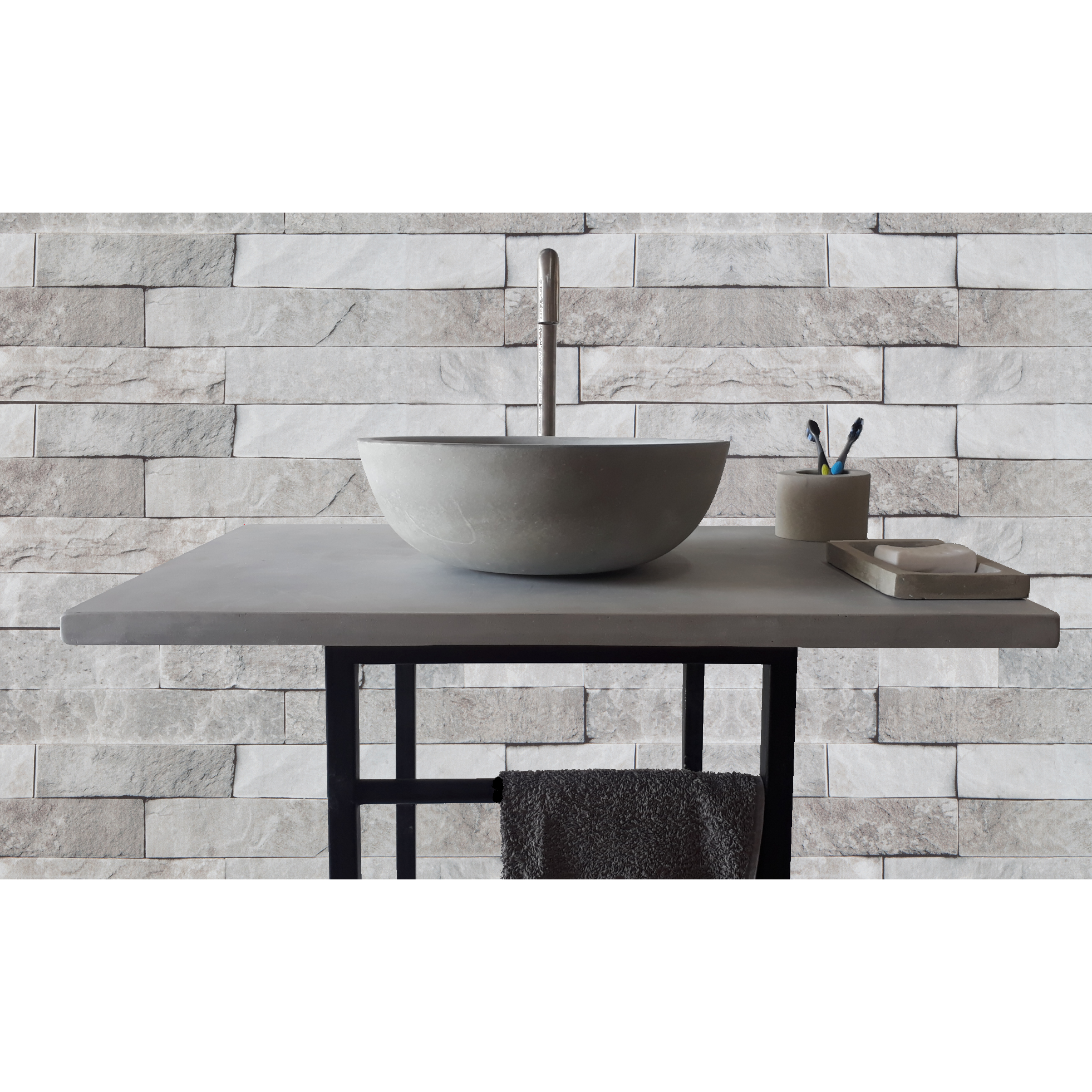 Round Concrete Bathroom Vanity Wash Basin EF19 Stone and Rock