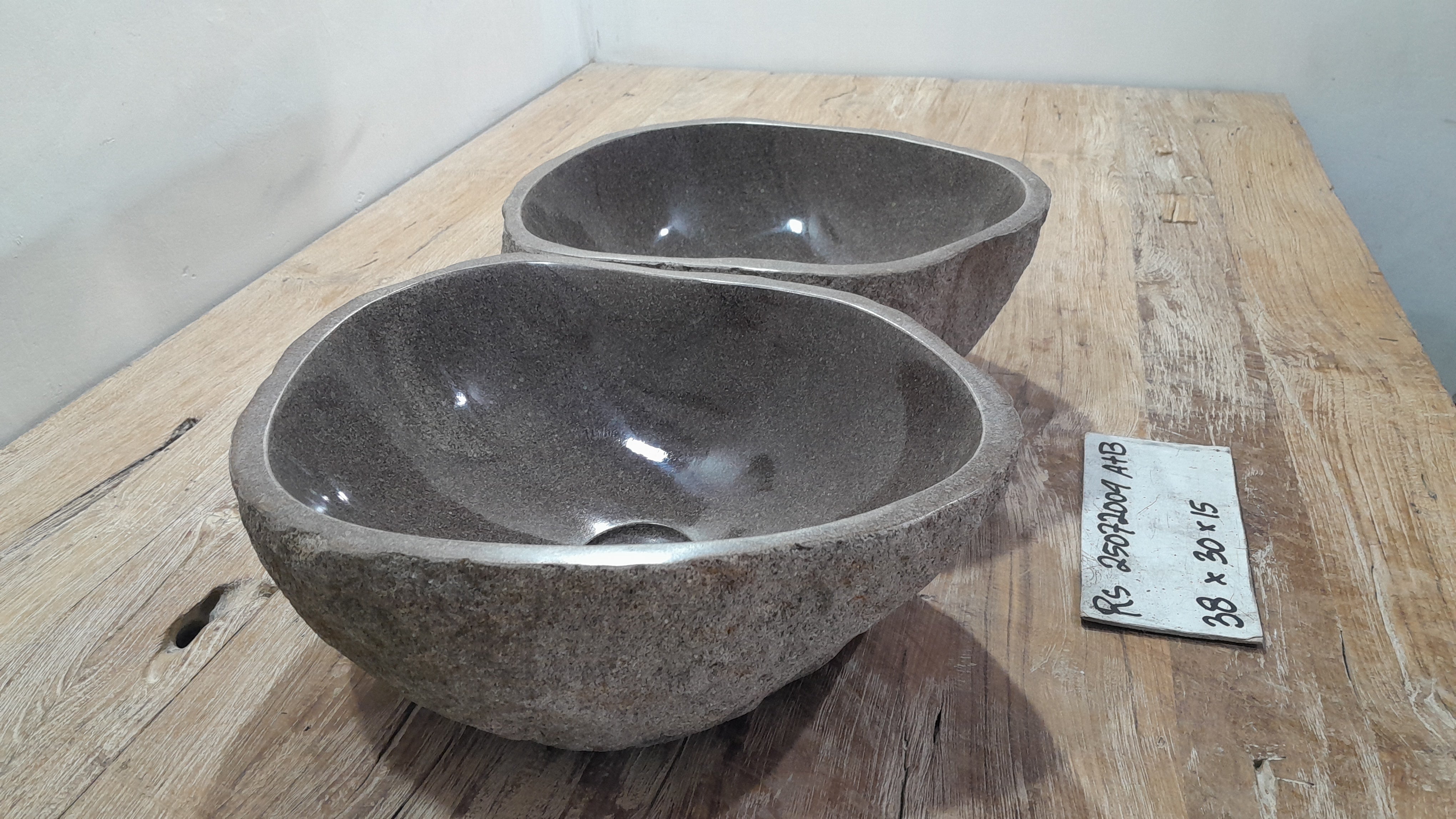 Handmade Natural Oval River Stone  Bathroom Basin TWIN SETS A & B RS 25072004