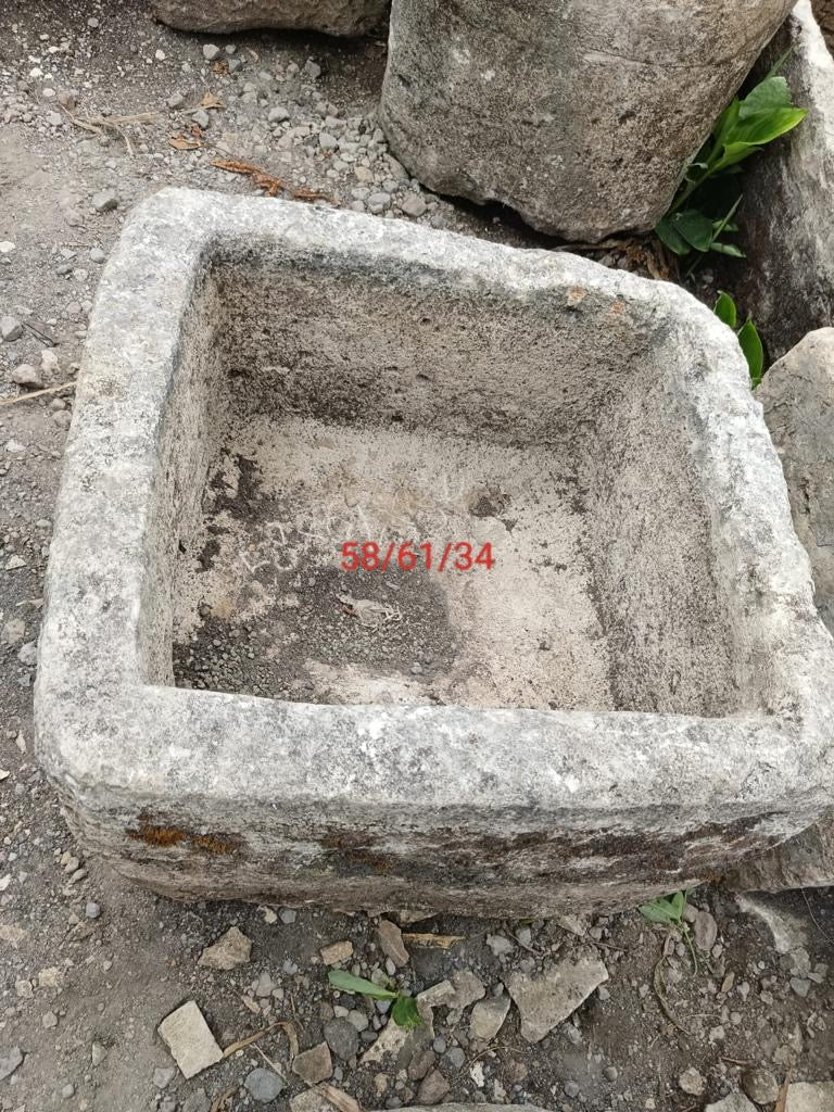Hand Chiseled Limestone Plantar Box - 58 x 61 x 34 cm