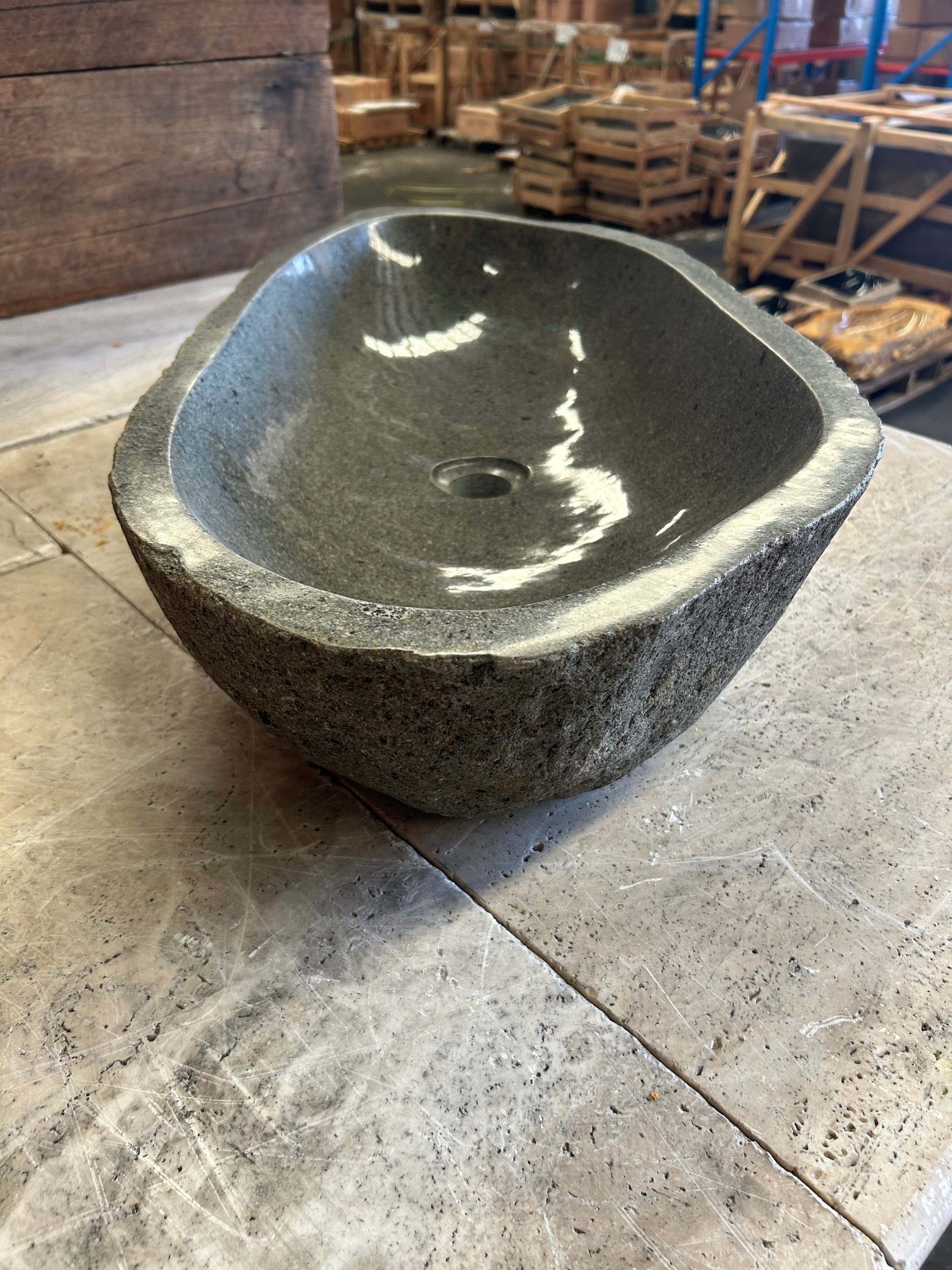 Handmade Natural Oval River Stone Bathroom Basin - RXXL 231001