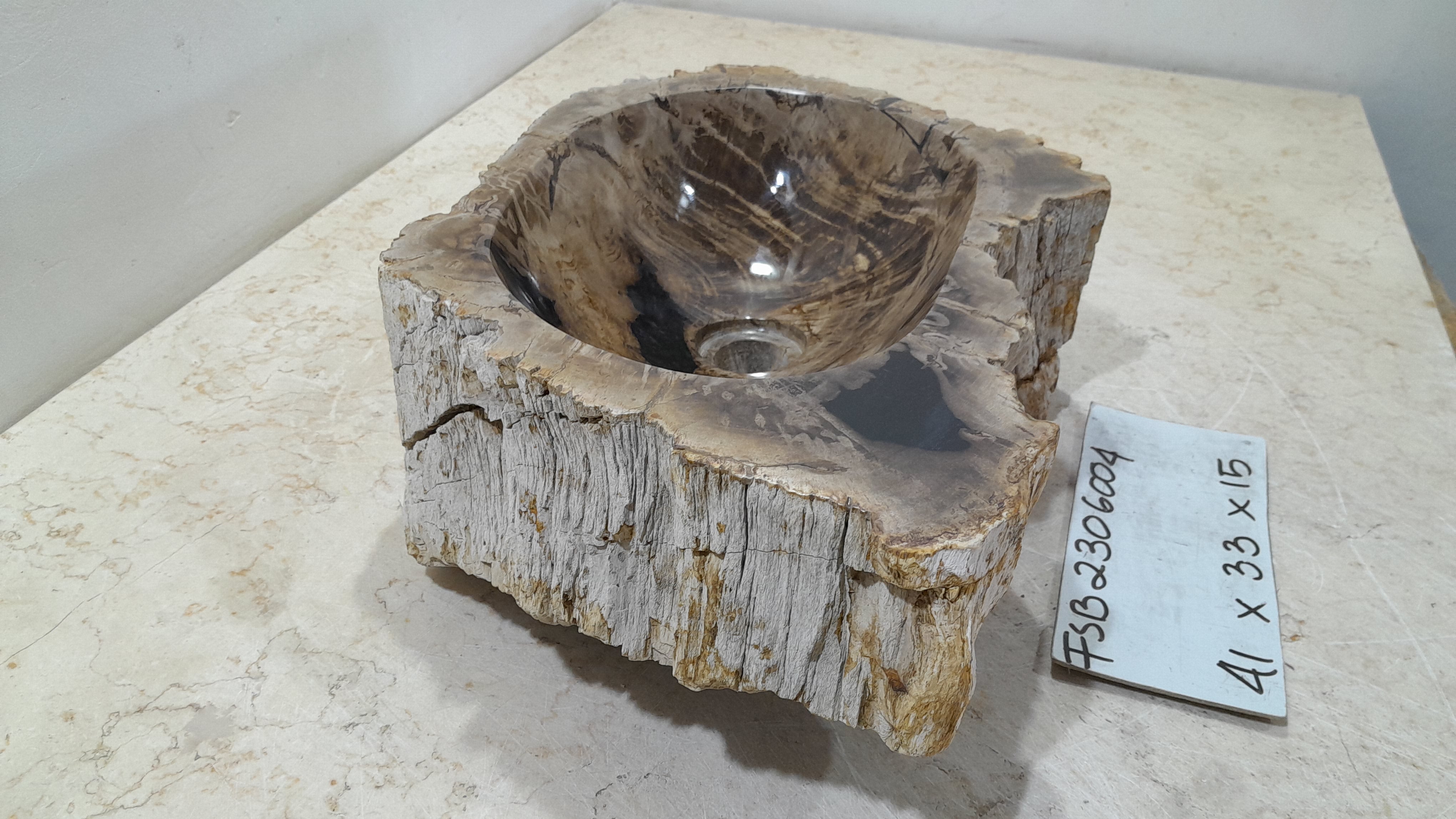 Natural Handmade Petrified Wood Basin - FSB406004