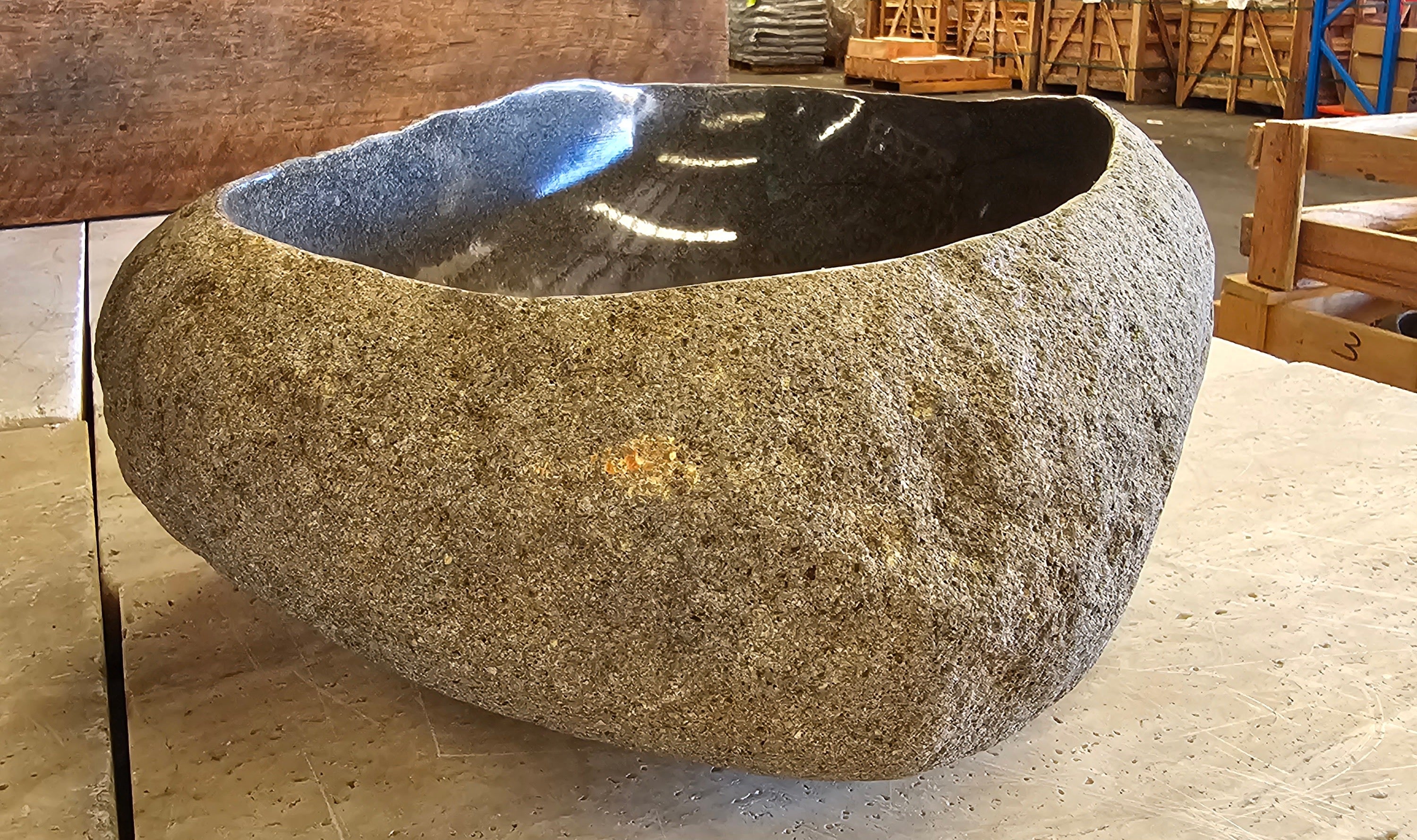 Handmade Natural Oval River Stone Bathroom Basin - RVL 221220