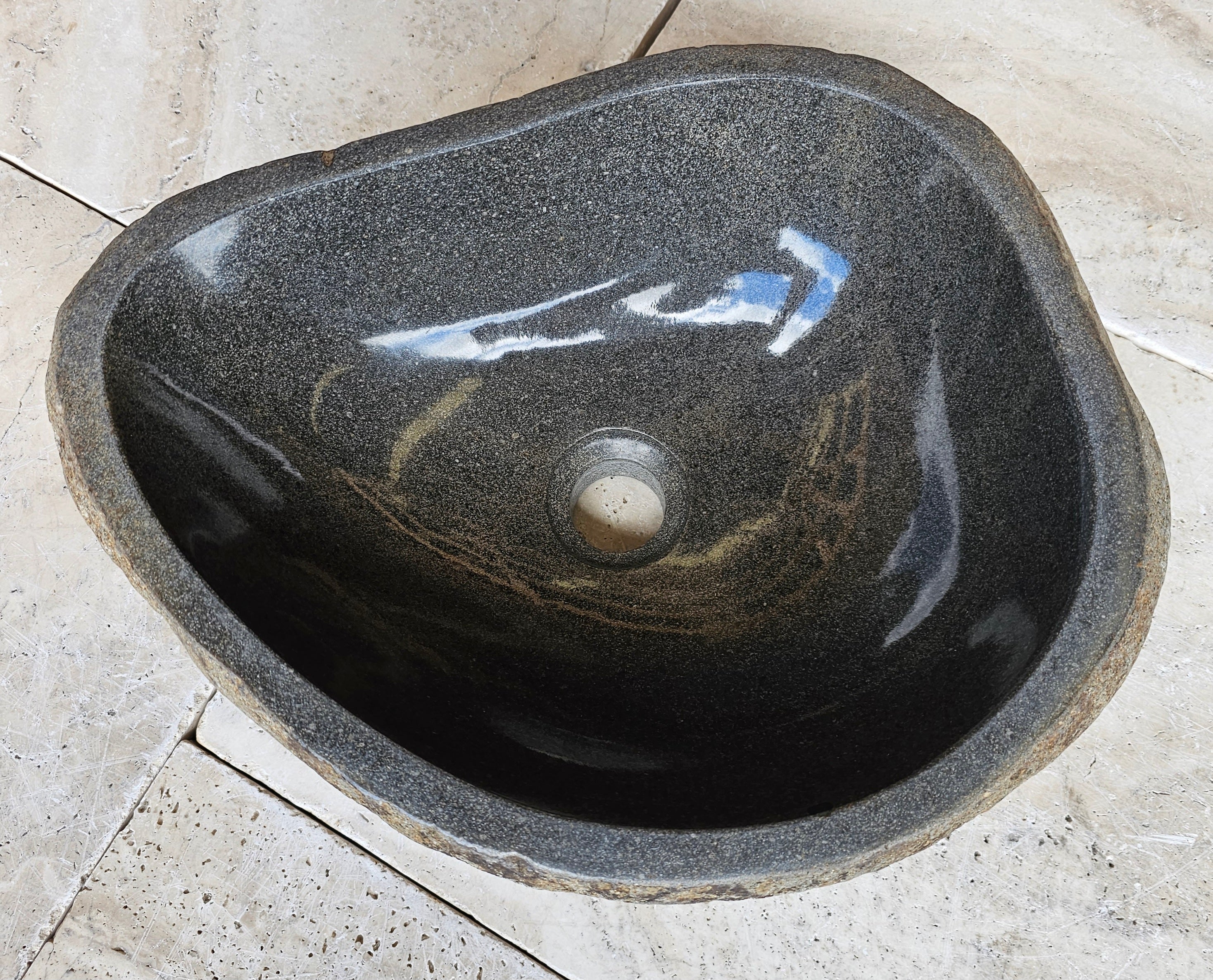 Handmade Natural Oval River Stone Bathroom Basin - RS 2306001