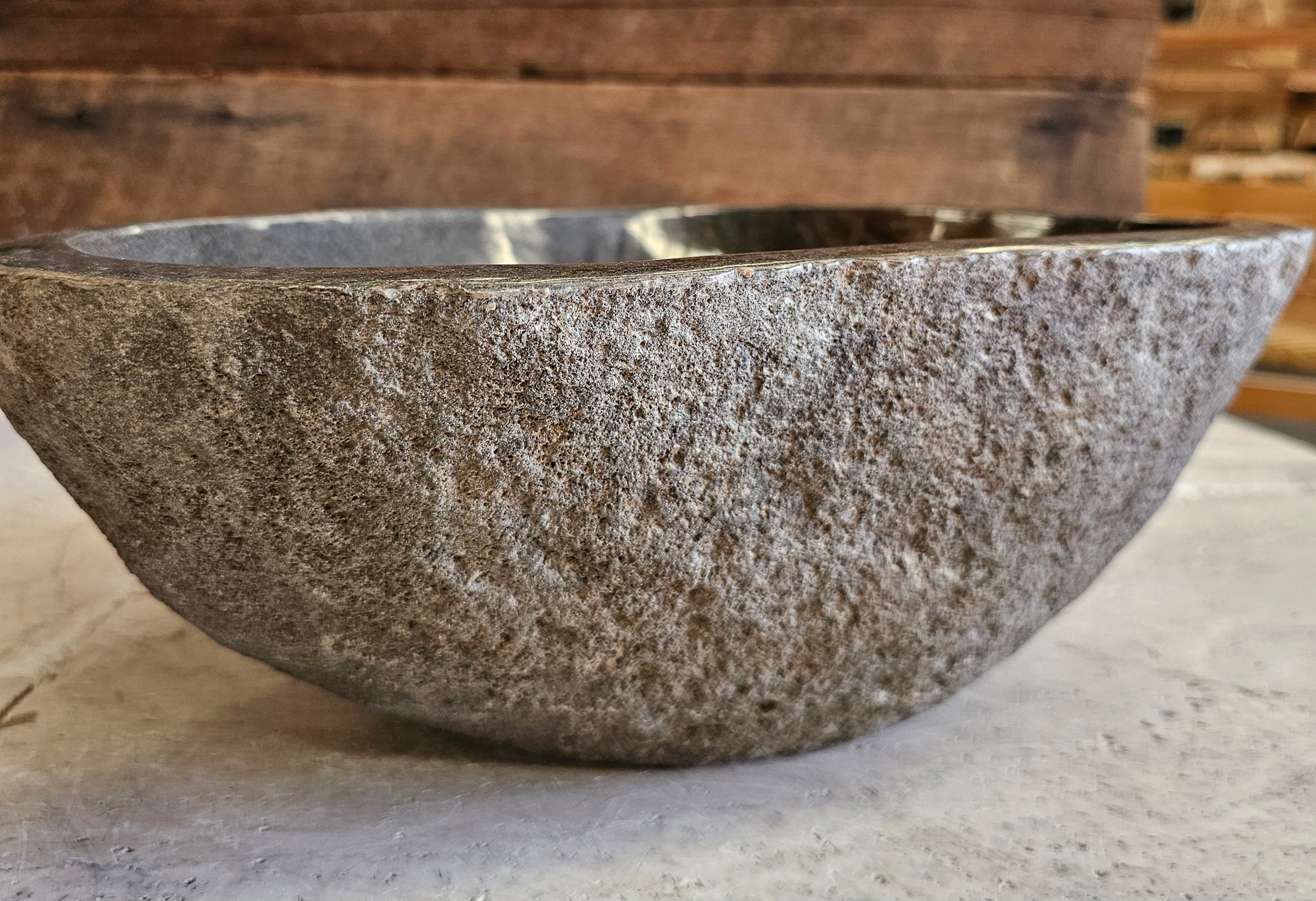 Handmade Natural Oval River Stone Bathroom Basin - RM 2306169