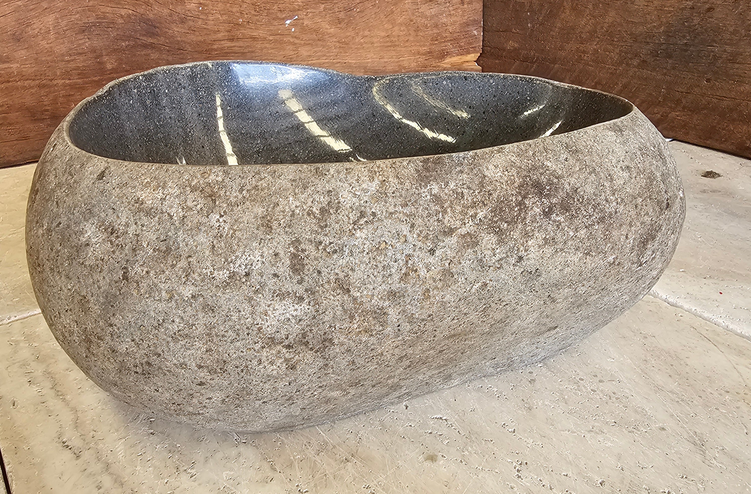 Handmade Natural Oval River Stone Bathroom Basin - RVS2306003