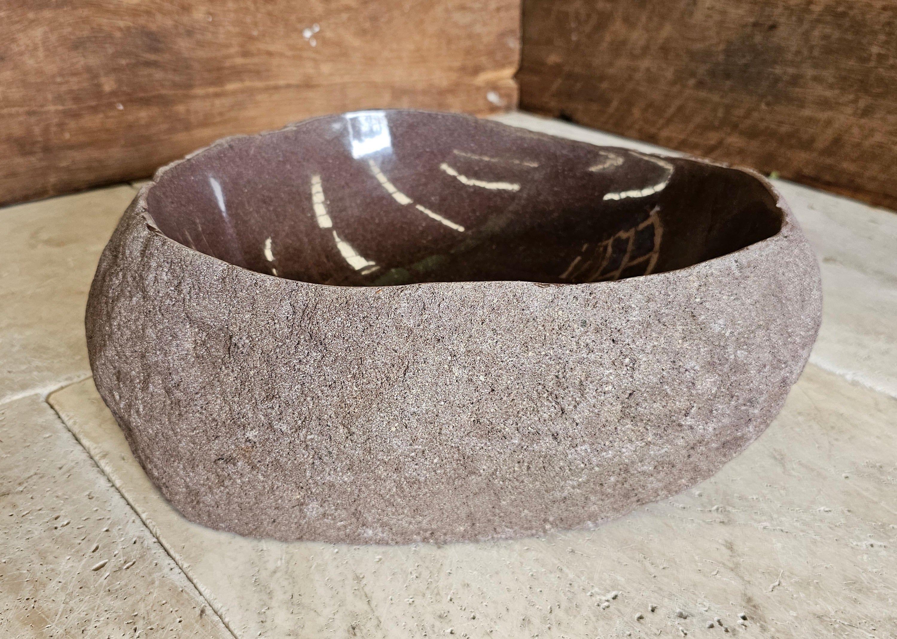 Handmade Natural Oval River Stone Bathroom Basin - RVS2306008