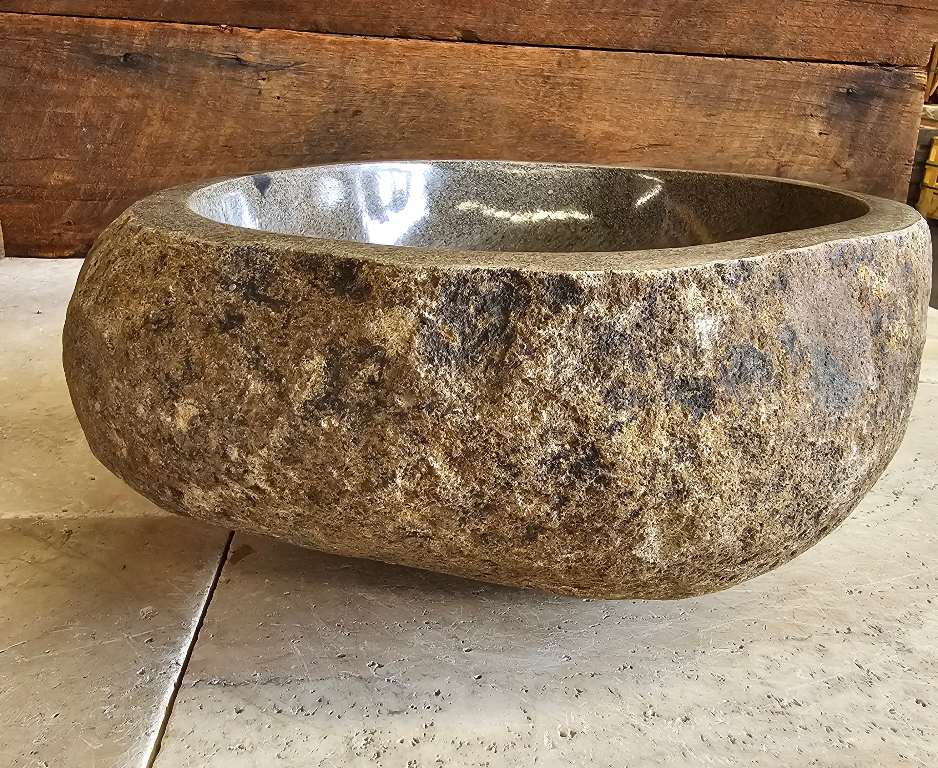 Handmade Natural Oval River Stone Bathroom Basin - RS2306089