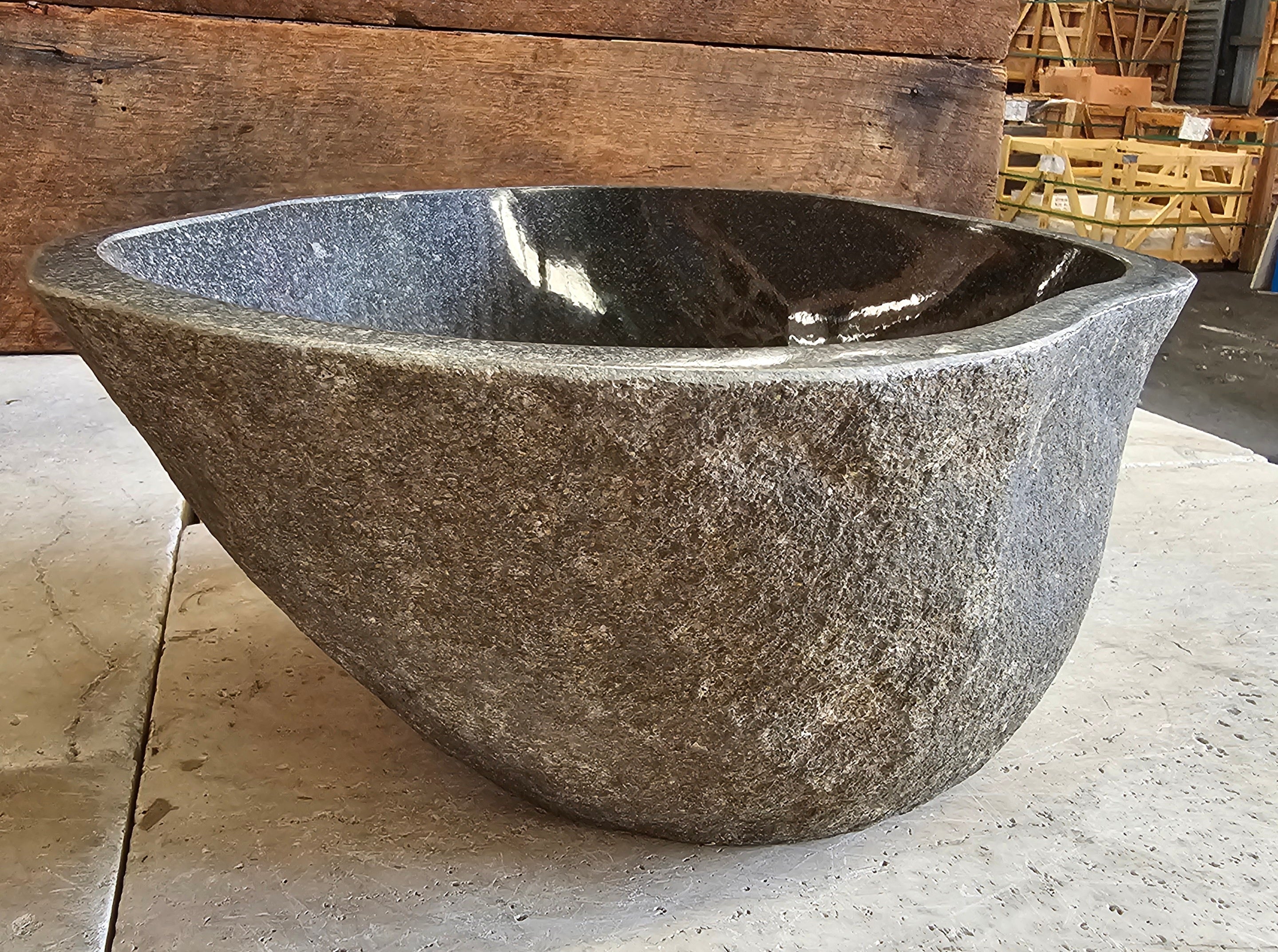 Handmade Natural Oval River Stone Bathroom Basin - RS2306088