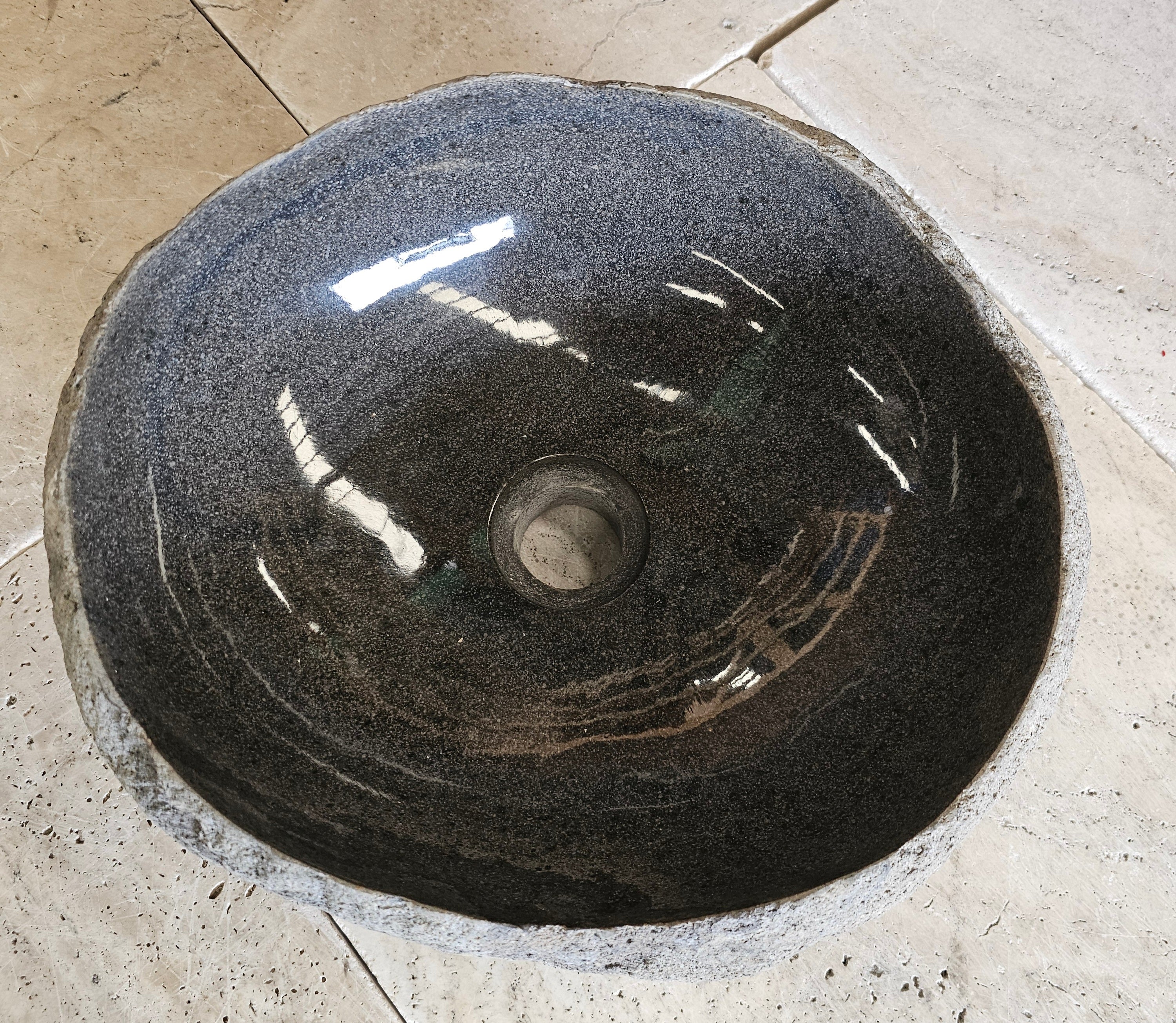 Handmade Natural Oval River Stone Bathroom Basin - RS2306002