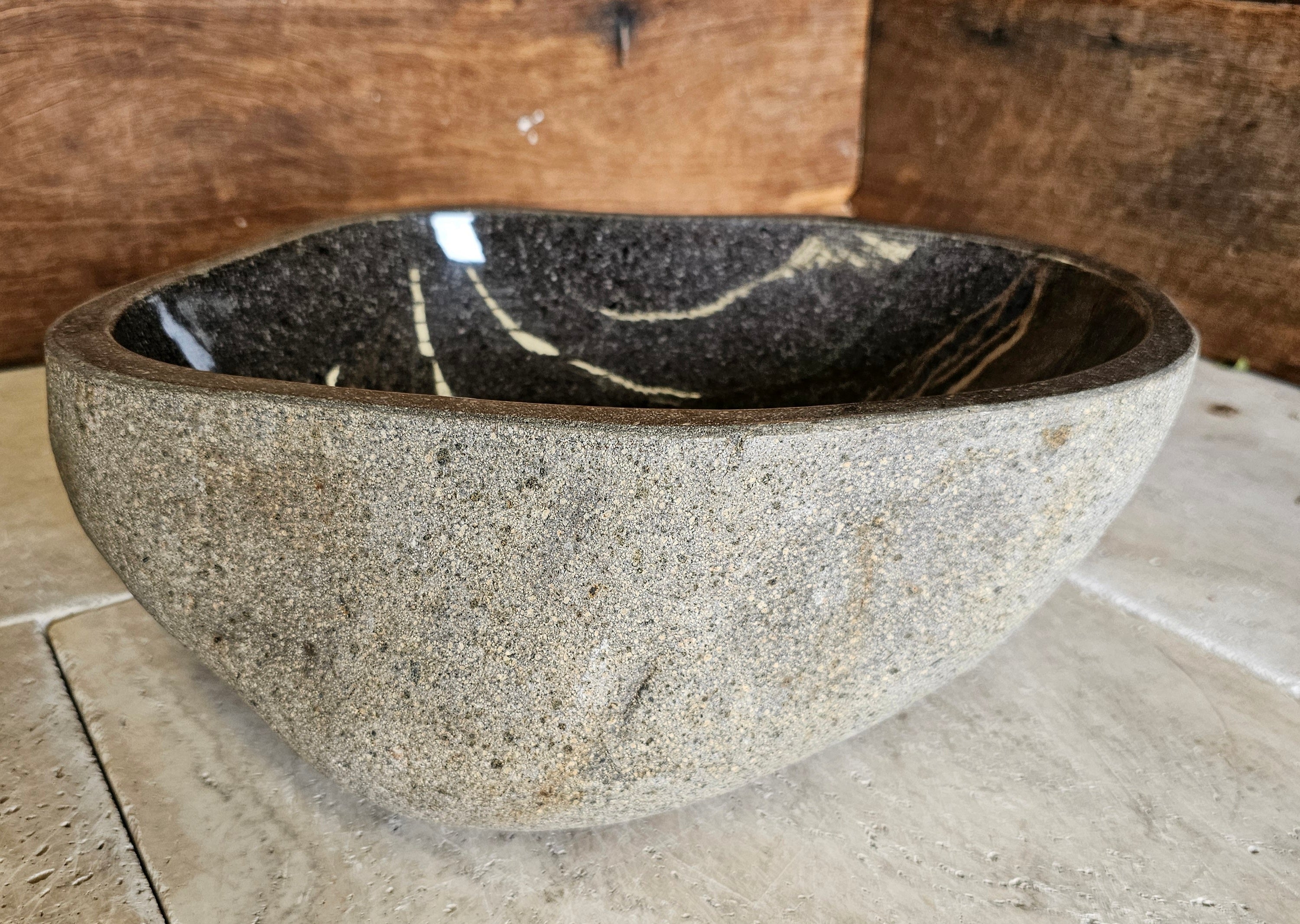 Handmade Natural Oval River Stone Bathroom Basin - RS2306083