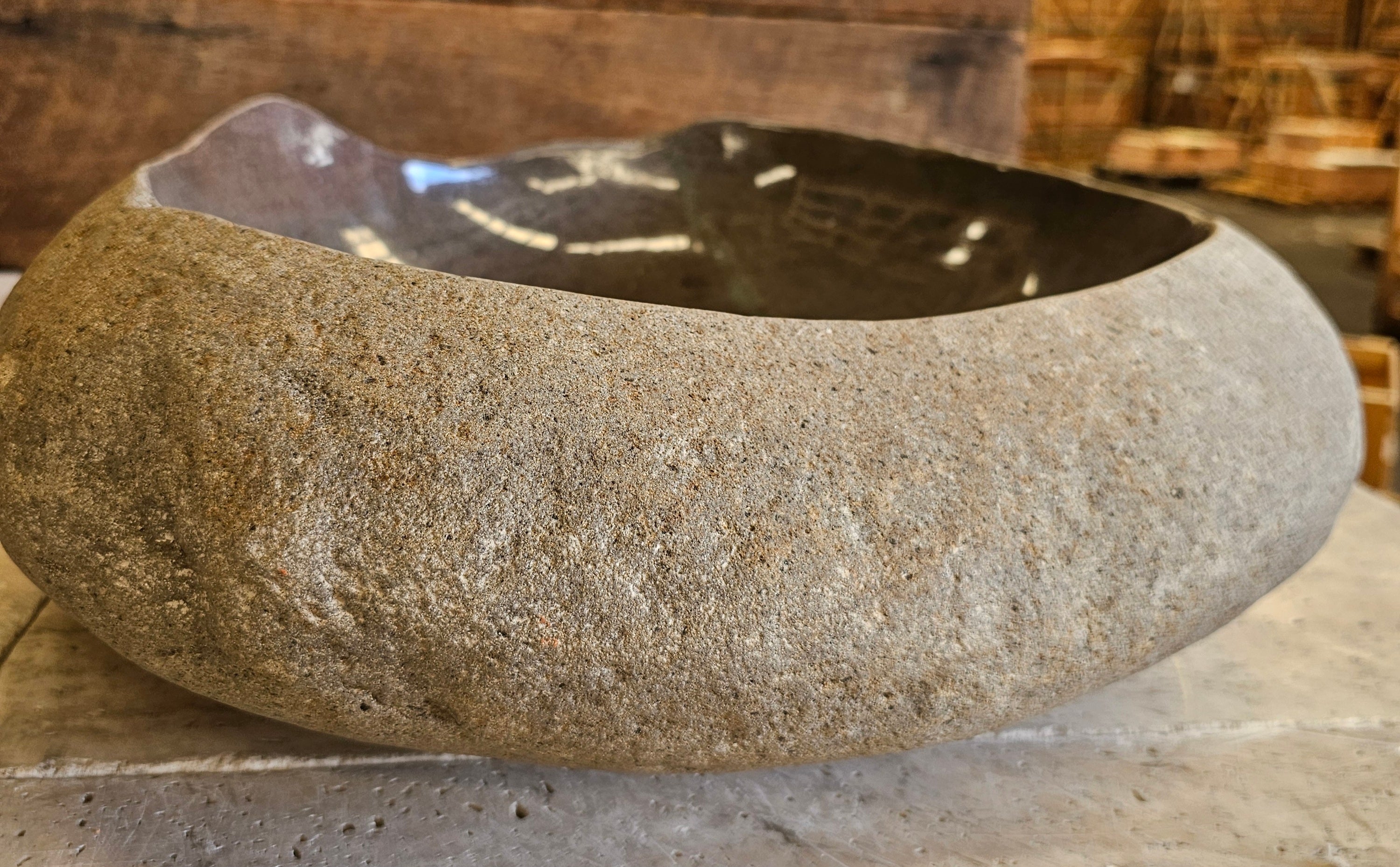 Handmade Natural Oval River Stone Bathroom Basin - RVL 2212550