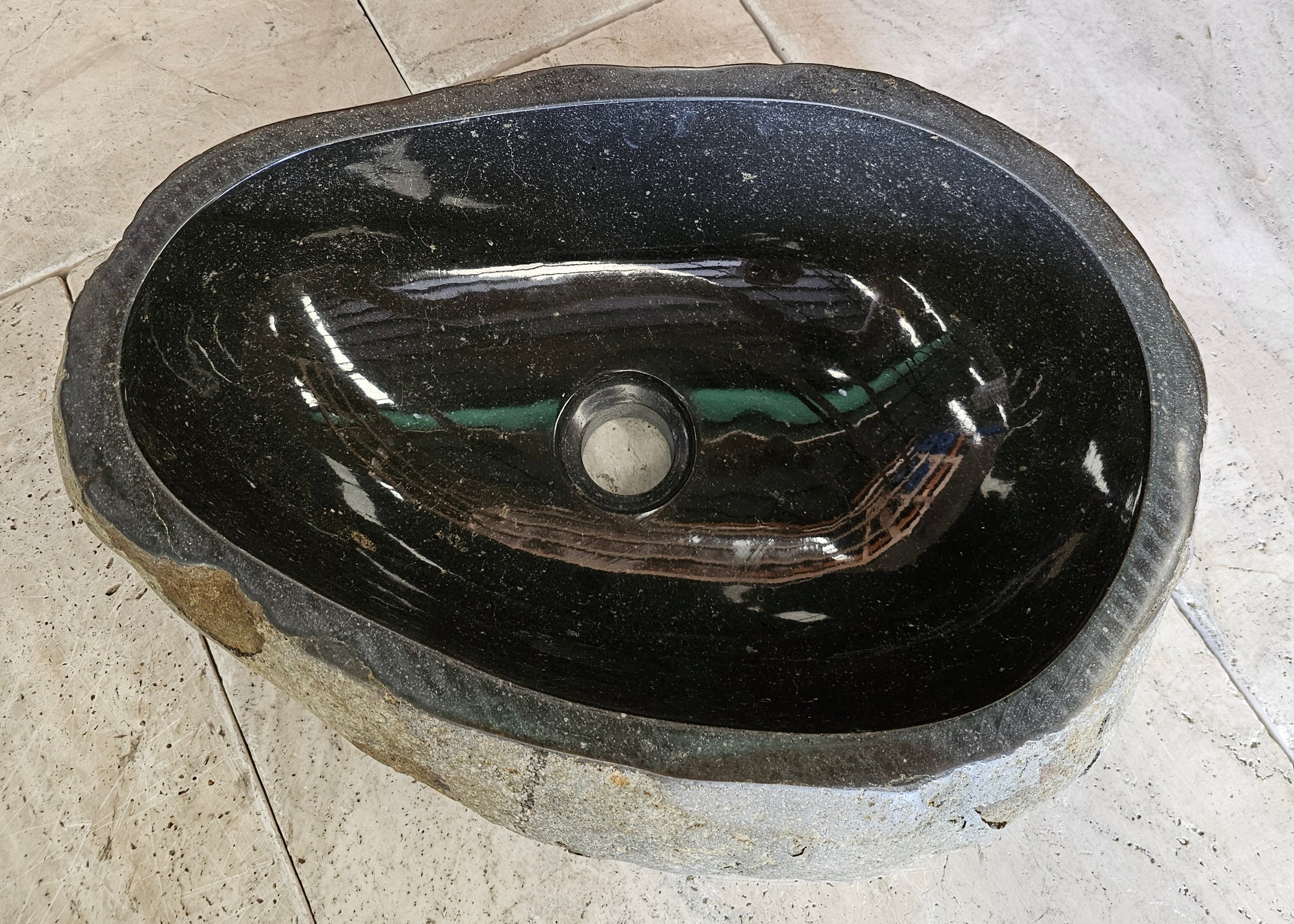 Handmade Natural Oval River Stone  Bathroom Basin  - RM2310007