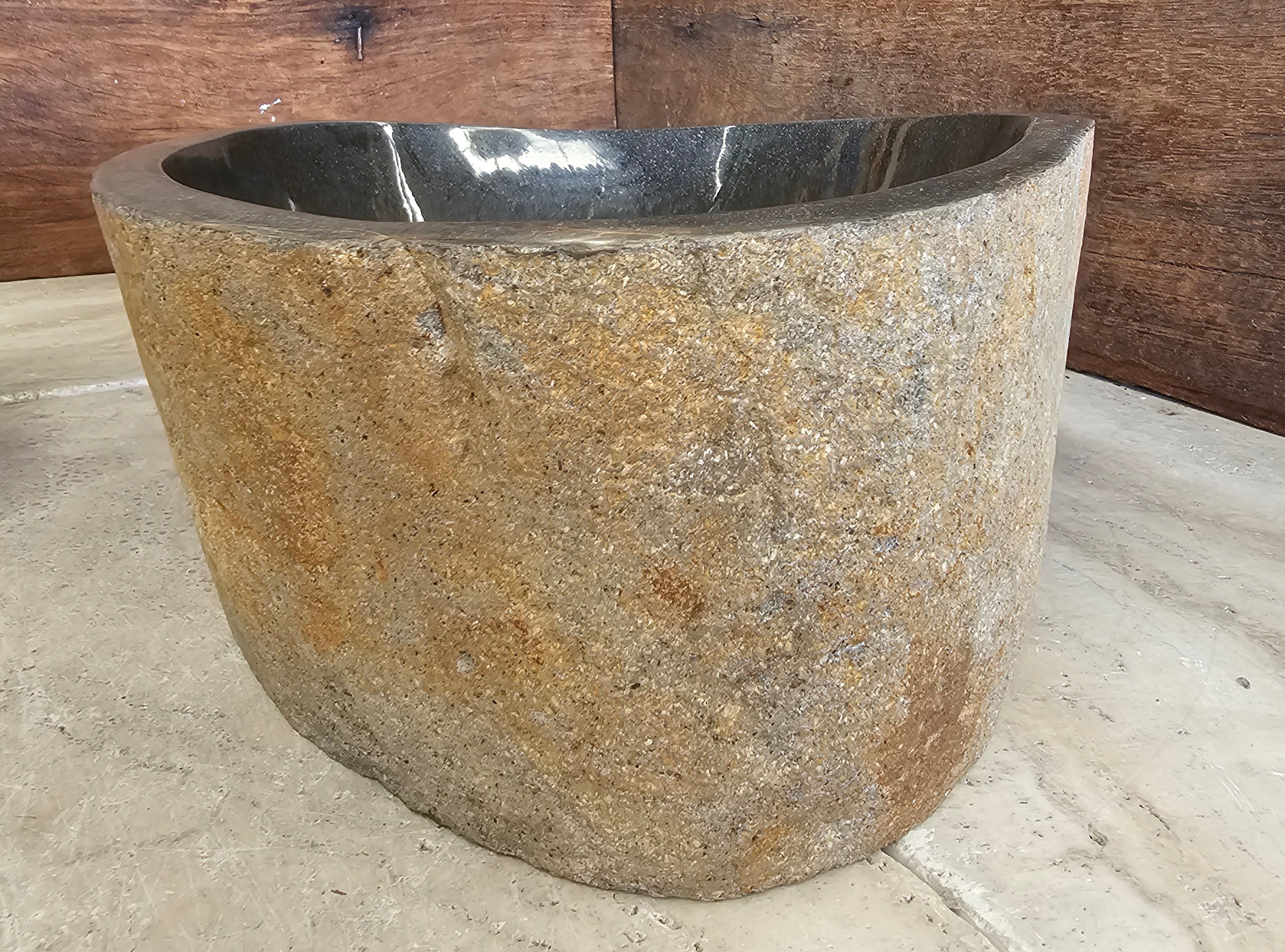 Handmade Natural Oval River Stone Bathroom Basin - Twin Set RM 2309021