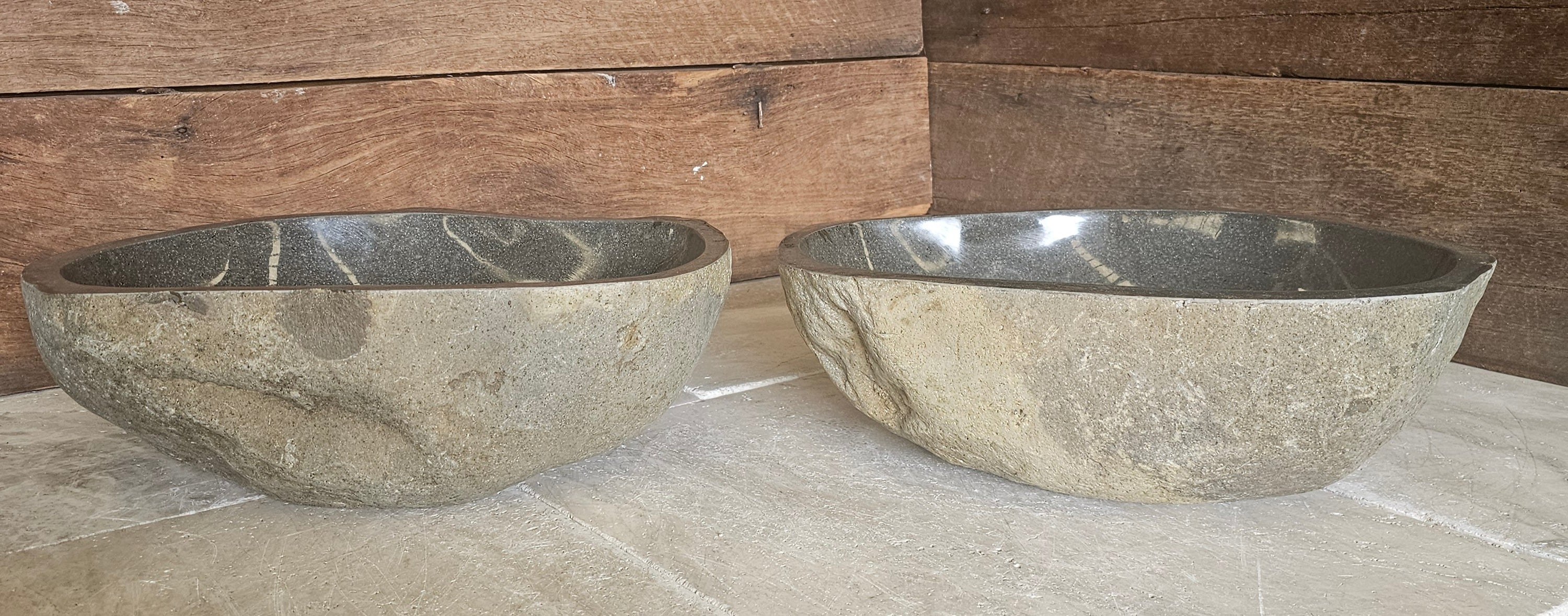 Handmade Natural Oval River Stone Bathroom Basin - Twin Set RM2309026