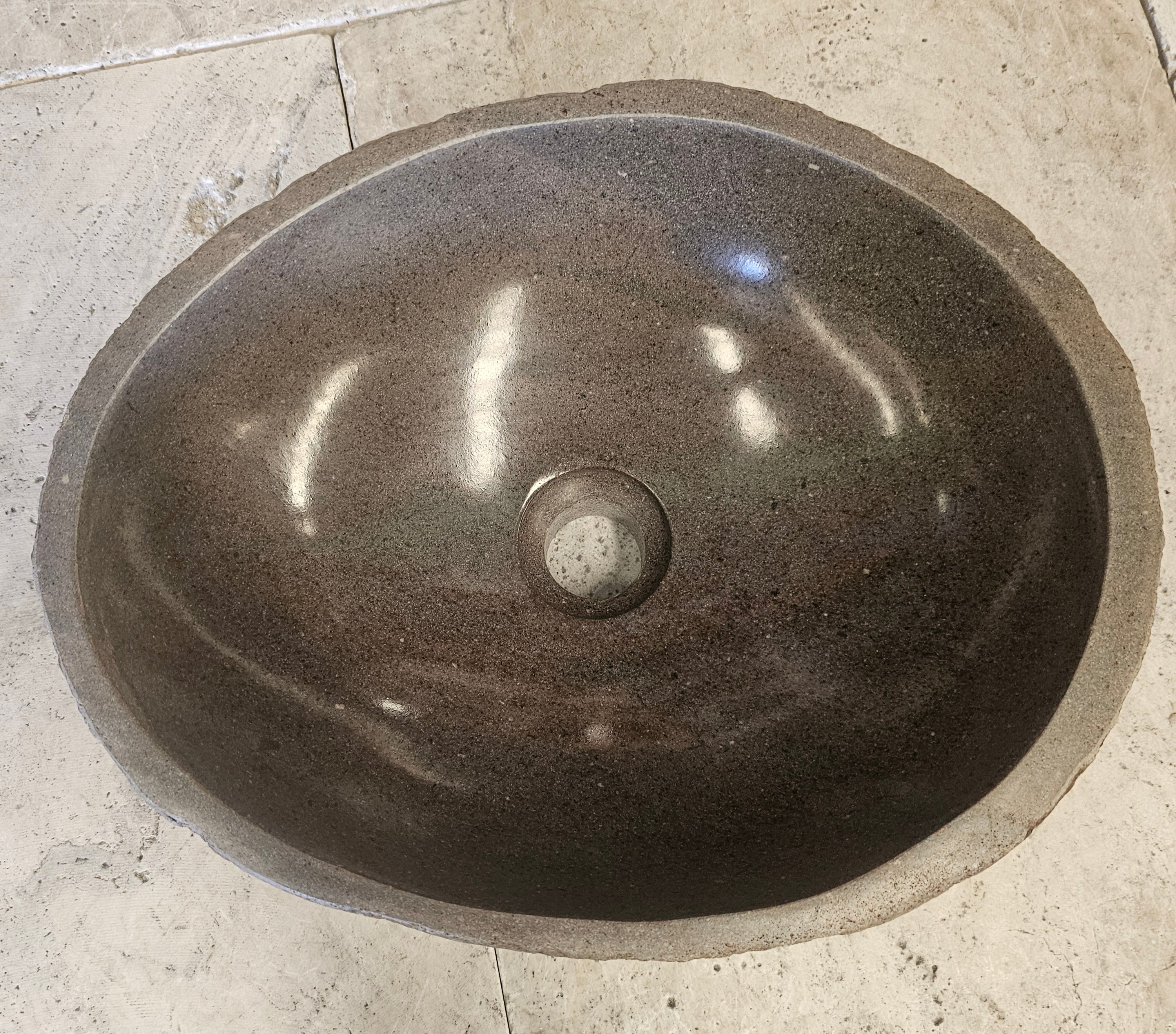 Handmade Natural Oval River Stone  Bathroom Basin  RS 2409085