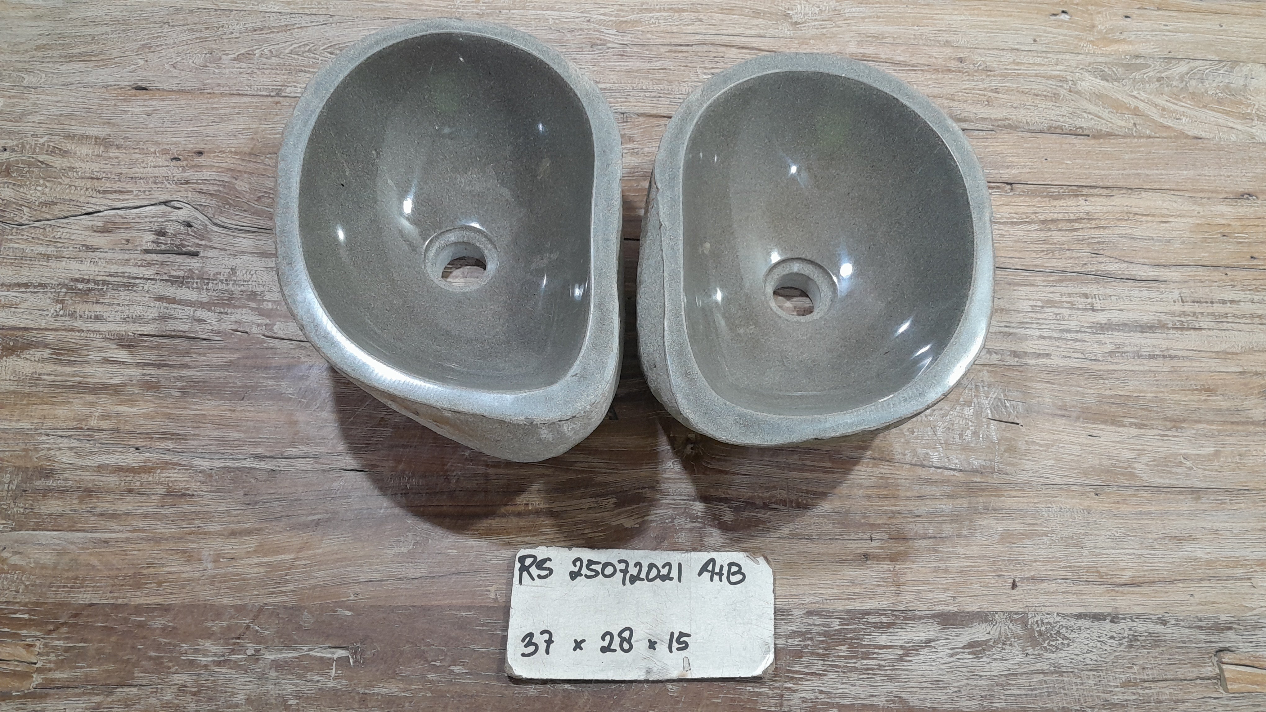 Handmade Natural Oval River Stone  Bathroom Basin TWIN SETS A & B RS 25072021