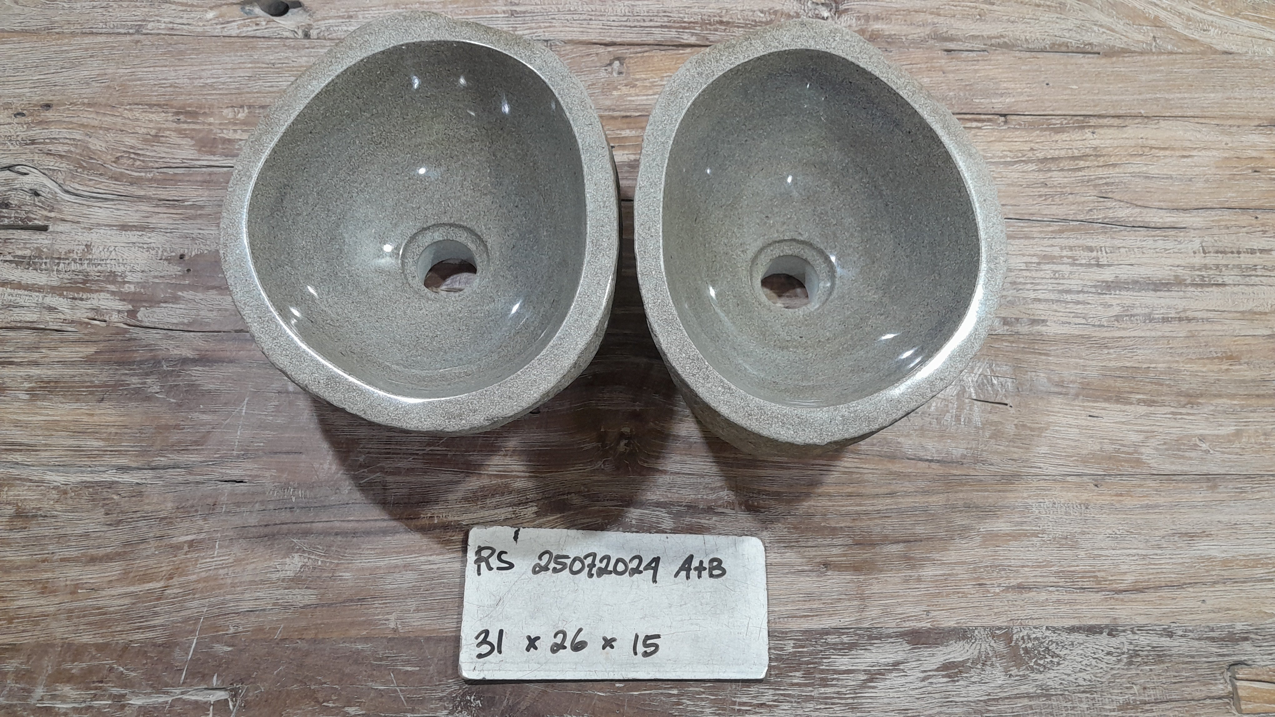 Handmade Natural Oval River Stone  Bathroom Basin TWIN SETS A & B RS 25072024