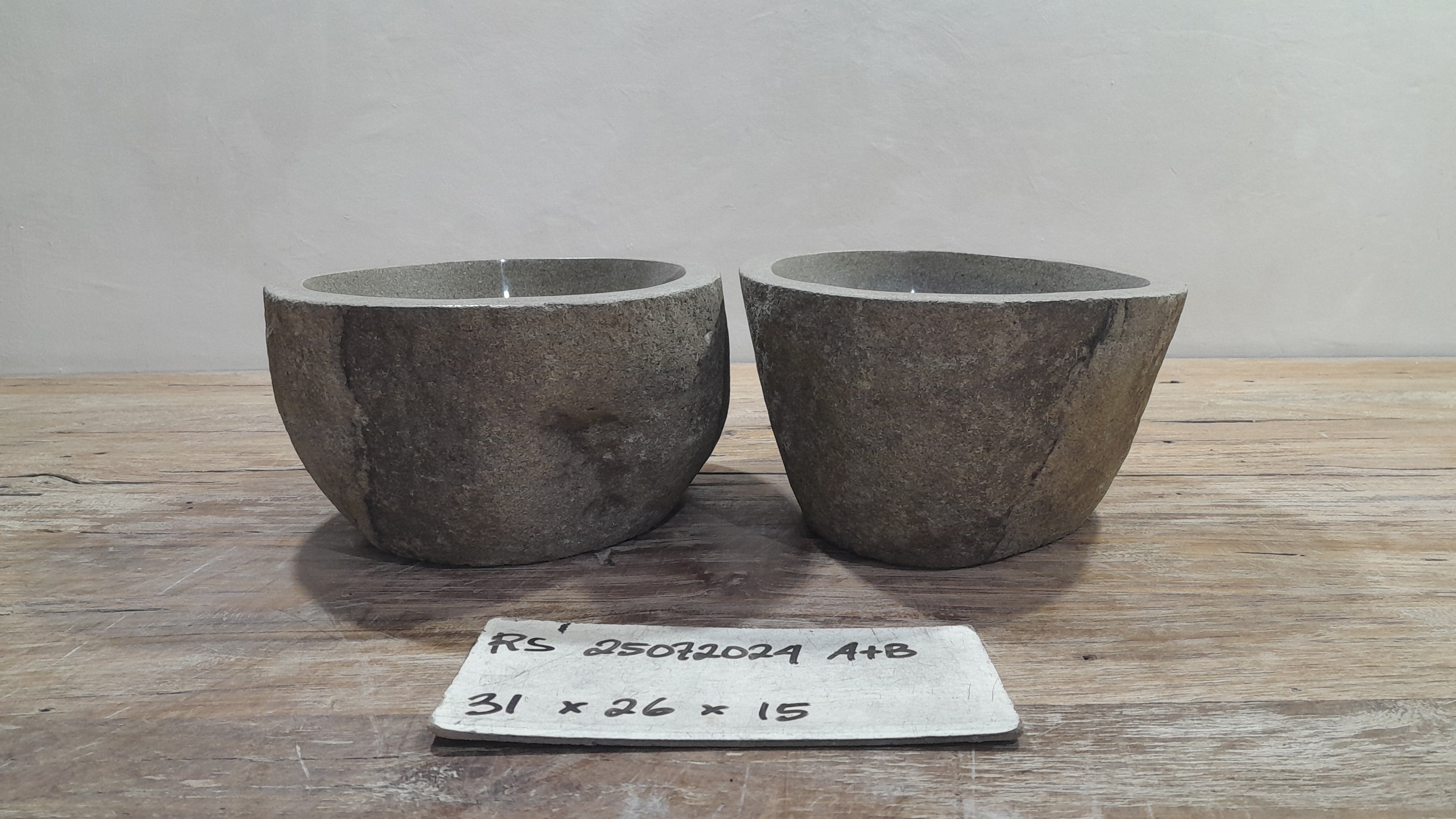 Handmade Natural Oval River Stone  Bathroom Basin TWIN SETS A & B RS 25072024