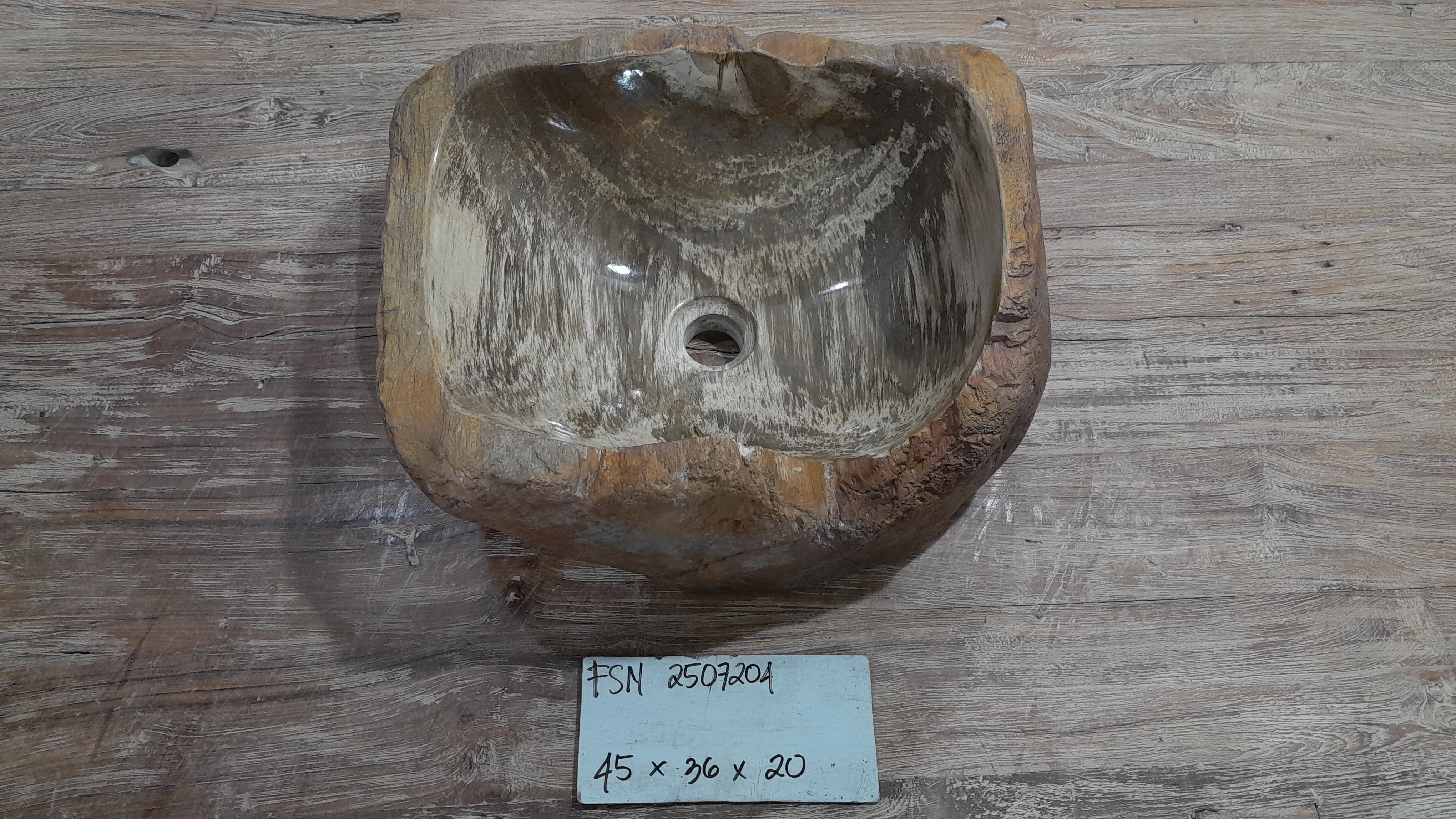 Natural Handmade Petrified Wood Basin - FSN 2507204