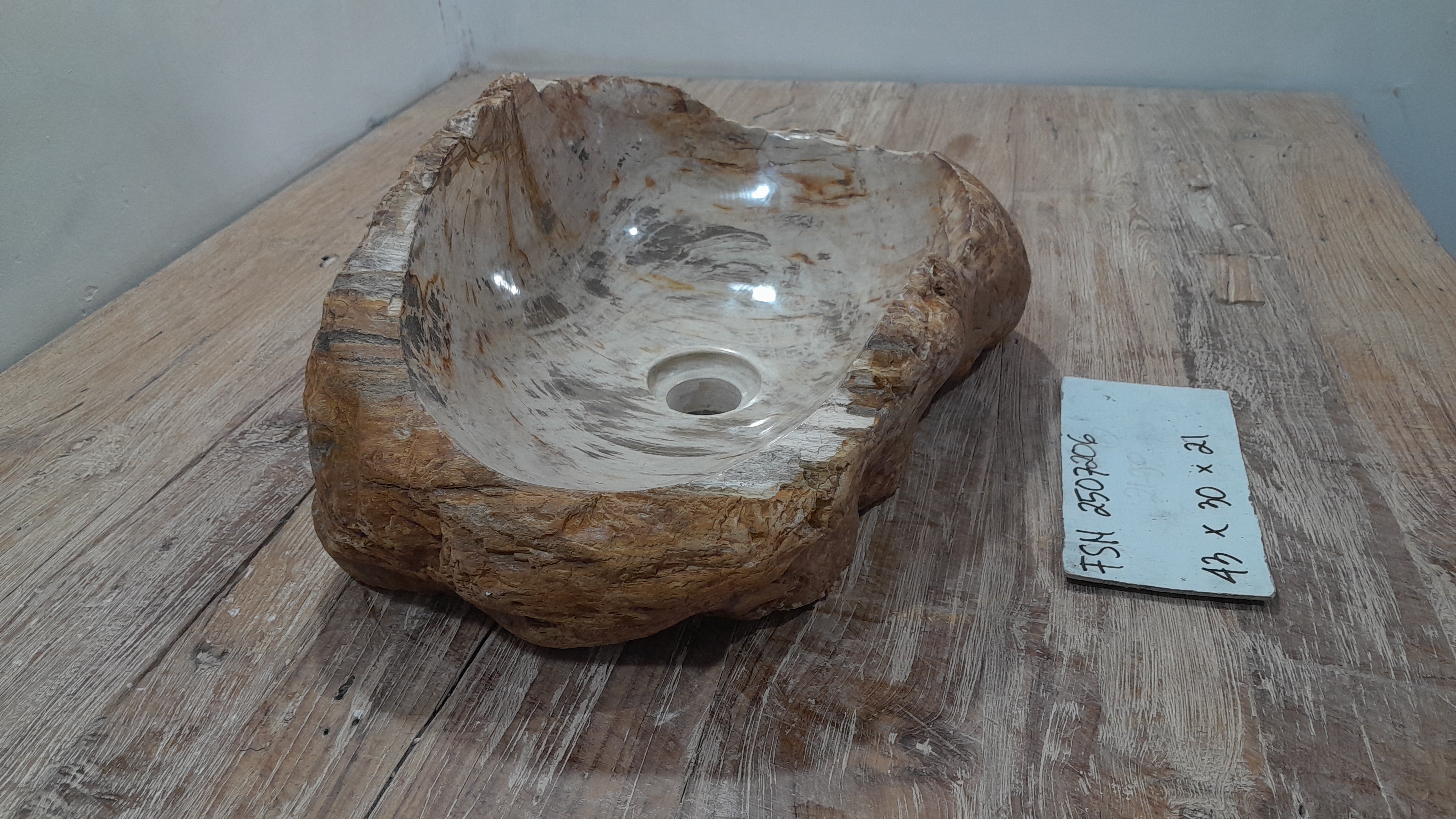 Natural Handmade Petrified Wood Basin - FSN 2507206