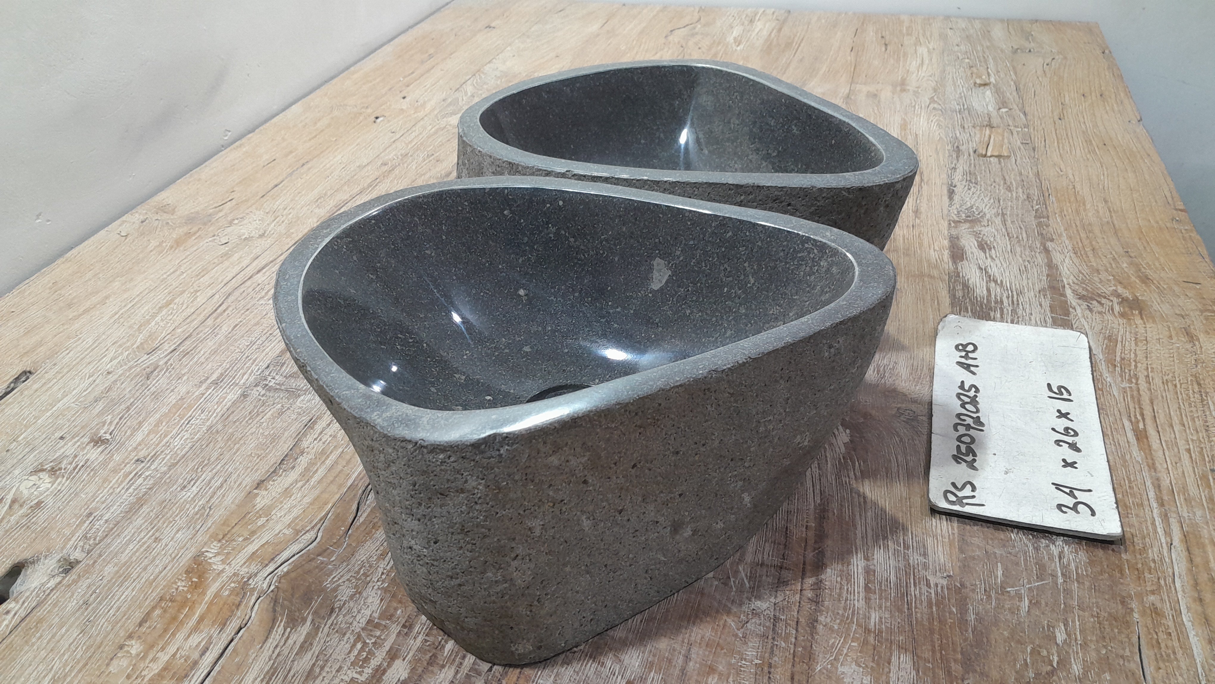 Handmade Natural Oval River Stone  Bathroom Basin TWIN SETS A & B RS 25072025