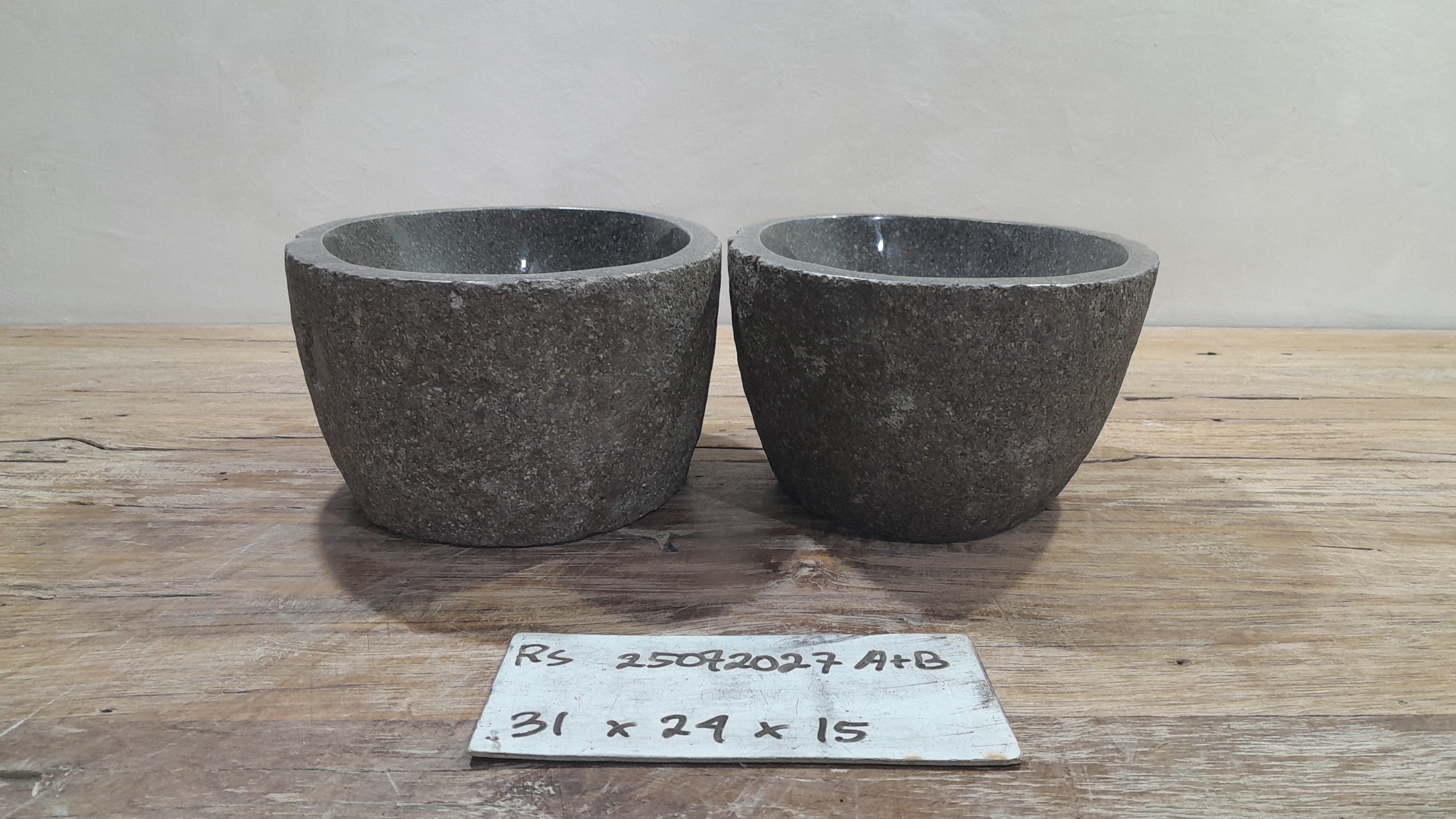 Handmade Natural Oval River Stone  Bathroom Basin TWIN SETS A & B RS 25072027