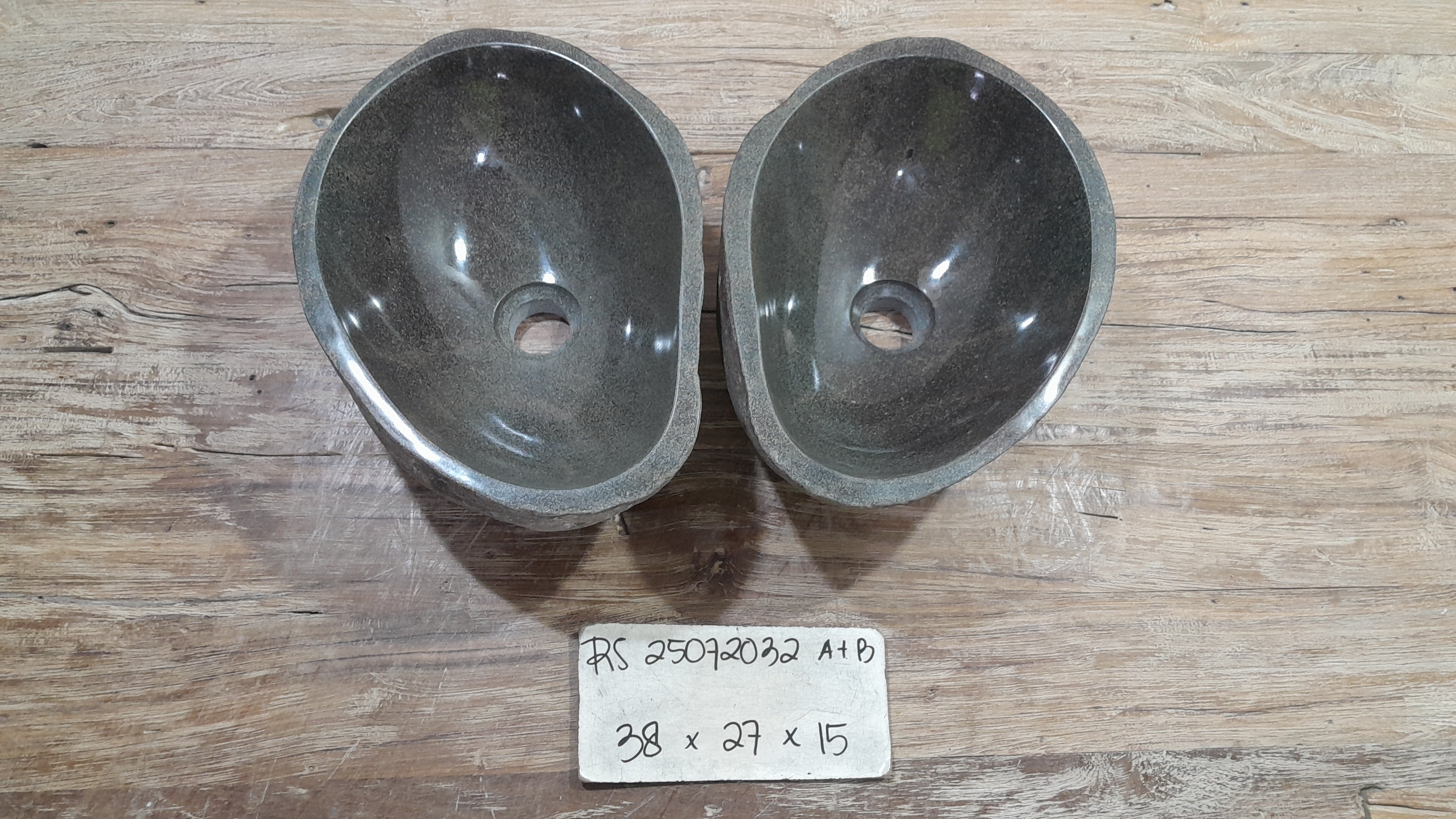 Handmade Natural Oval River Stone  Bathroom Basin TWIN SETS A & B RS 25072032