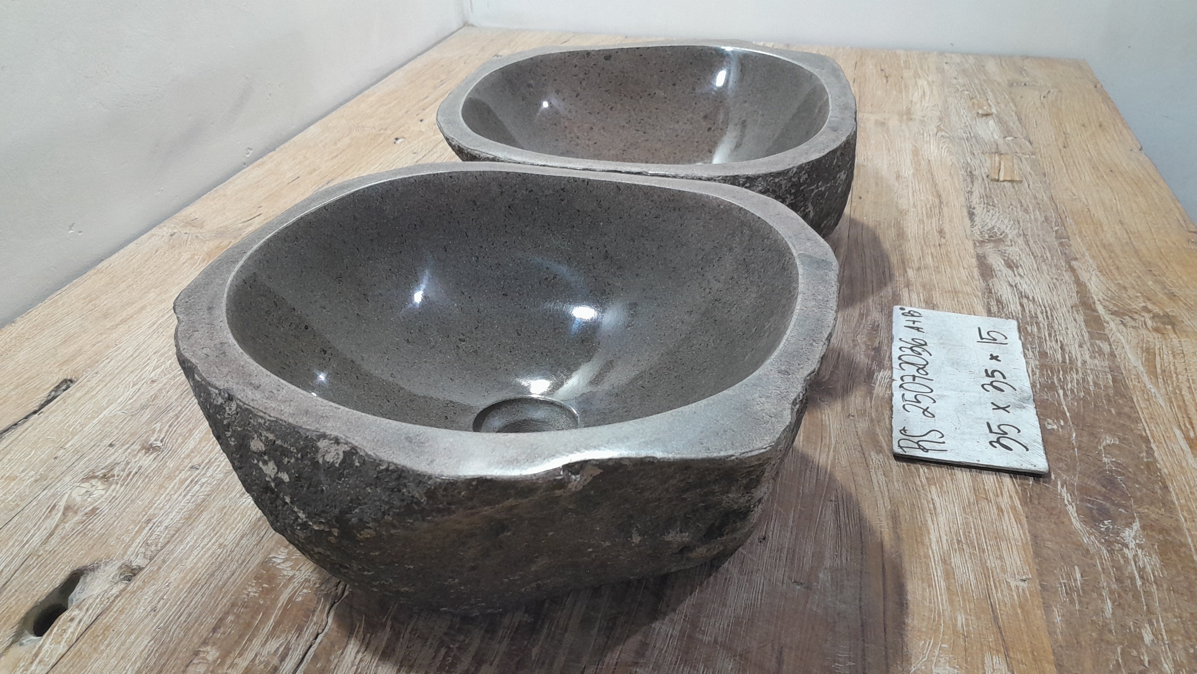 Handmade Natural Oval River Stone  Bathroom Basin TWIN SETS A & B RS 25072036