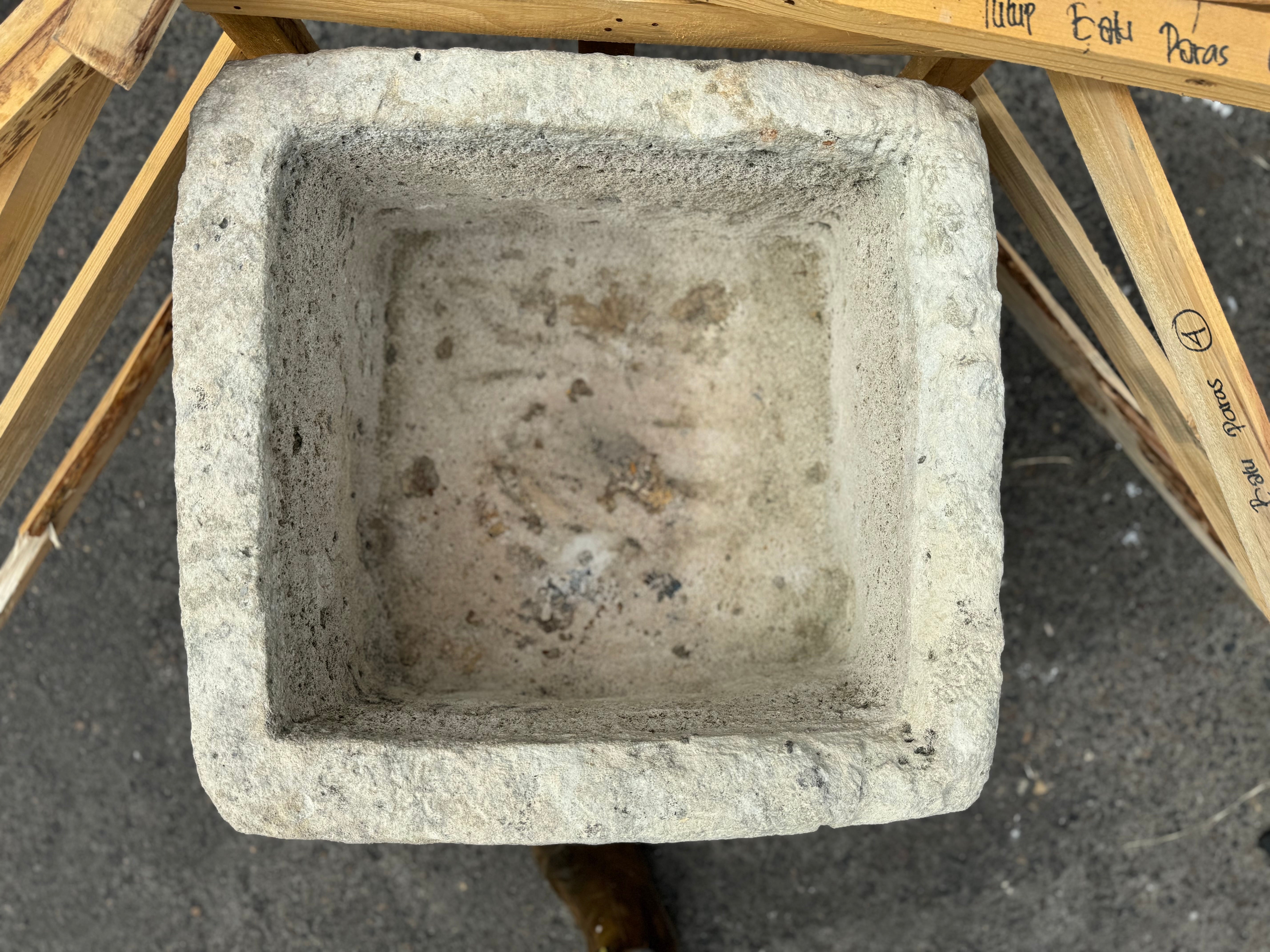 Hand Chiseled Limestone Plantar Box - 58 x 61 x 34 cm