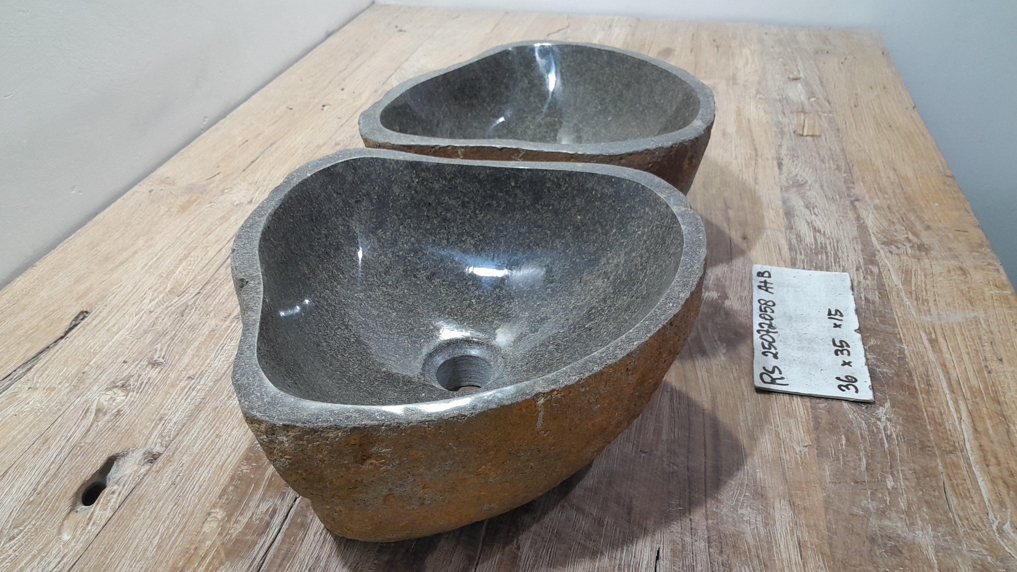 Handmade Natural Oval River Stone  Bathroom Basin TWIN SETS A & B RS 25072058