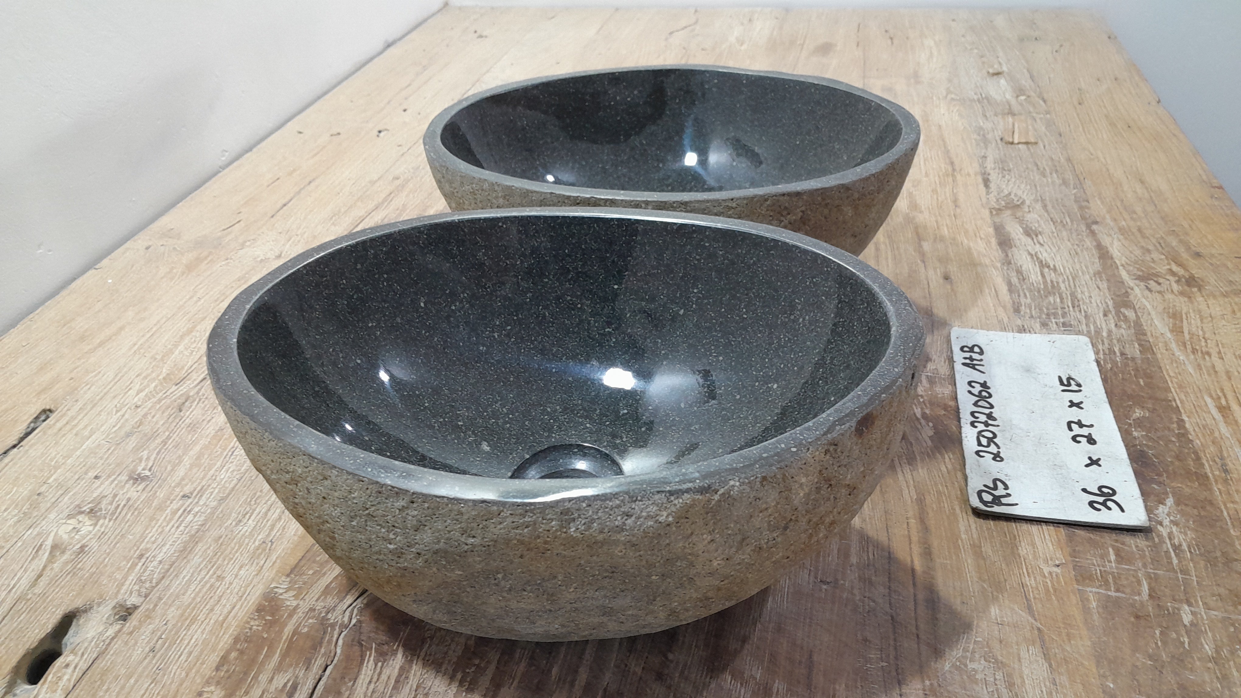 Handmade Natural Oval River Stone  Bathroom Basin TWIN SETS A & B RS 25072062