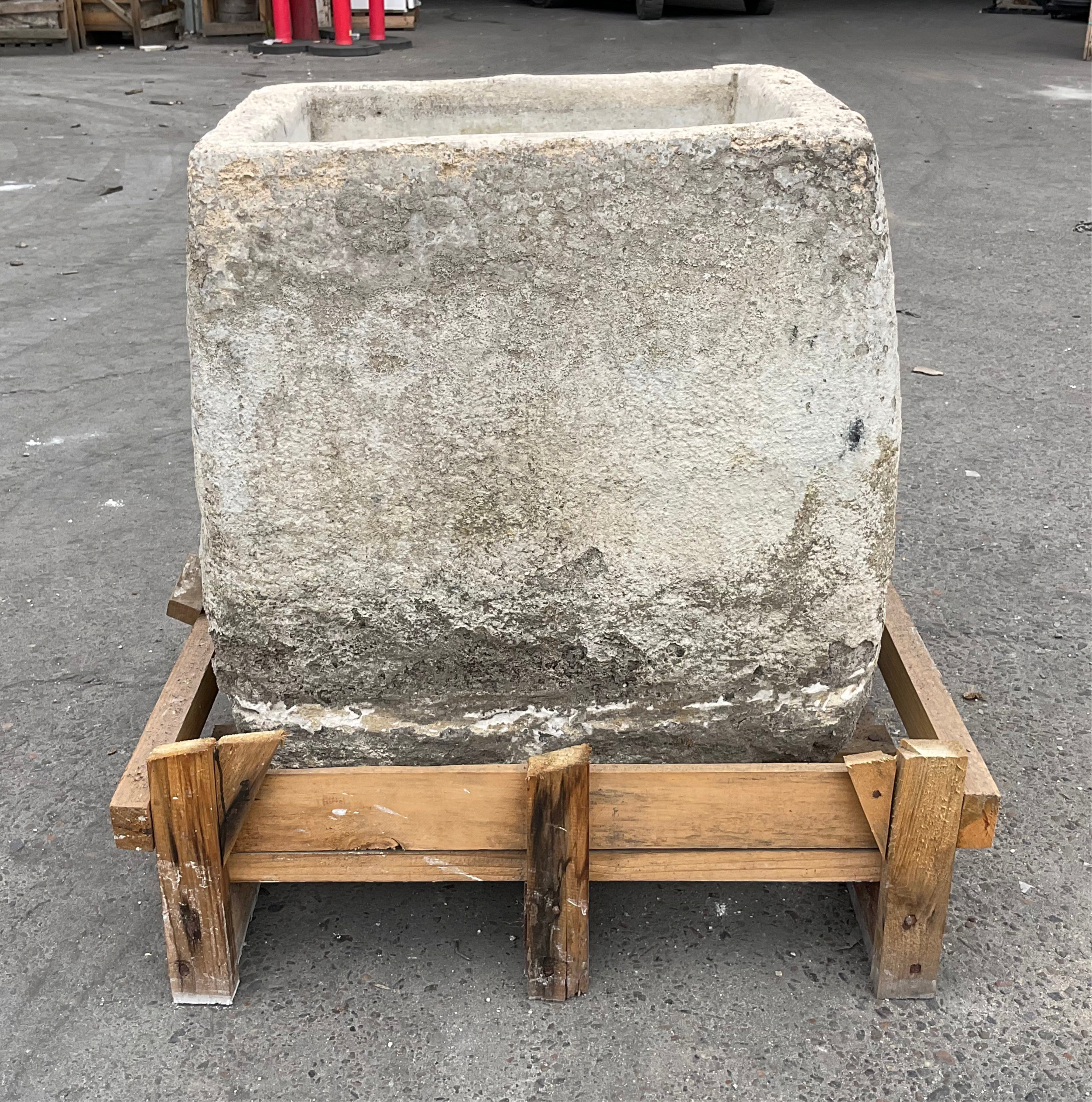 Hand Chiseled Limestone Planter Box - 53 x 49 x 59 cm