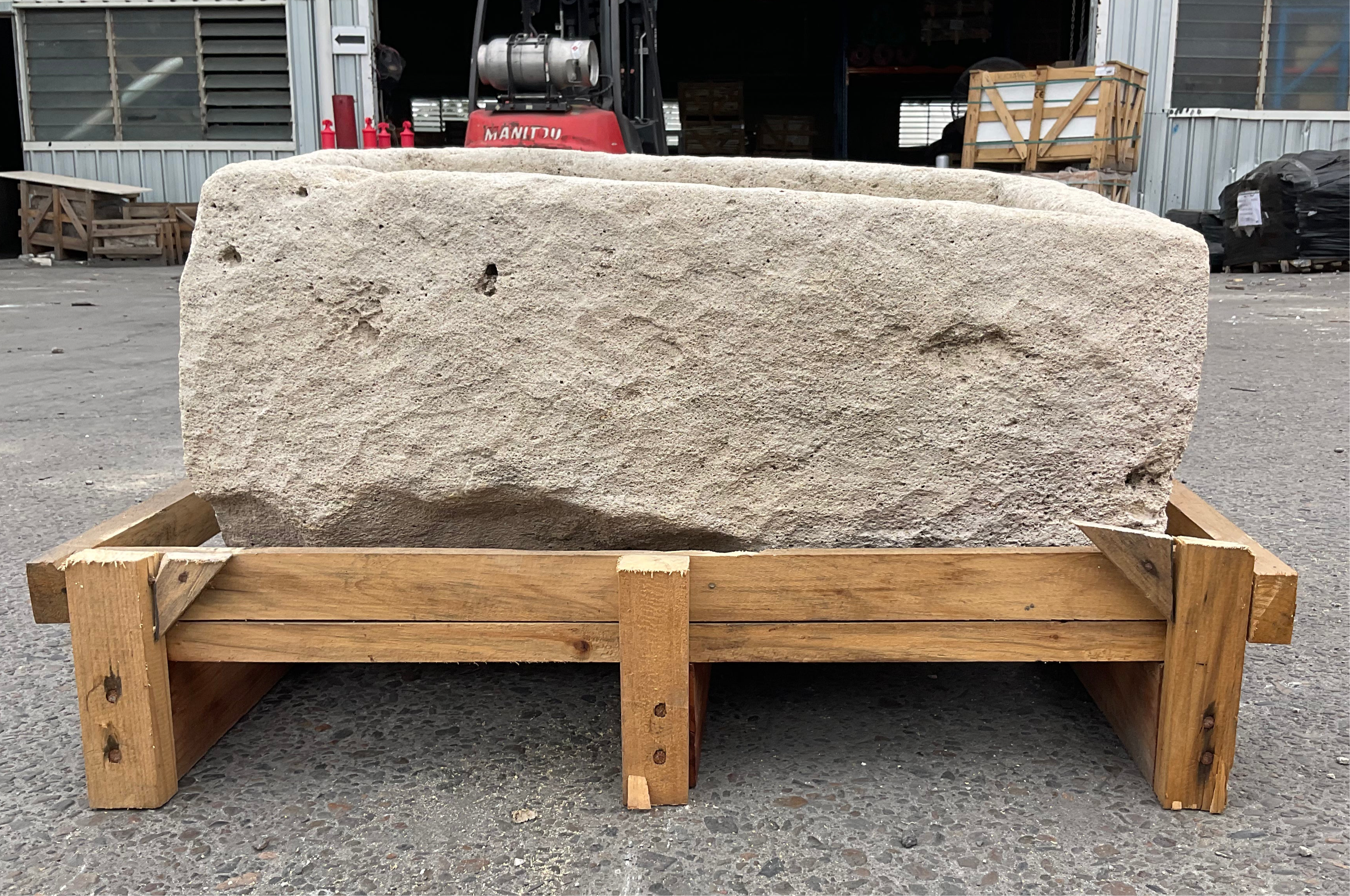 Hand Chiseled Limestone Planter Box - 76 x 50 x 34 cm