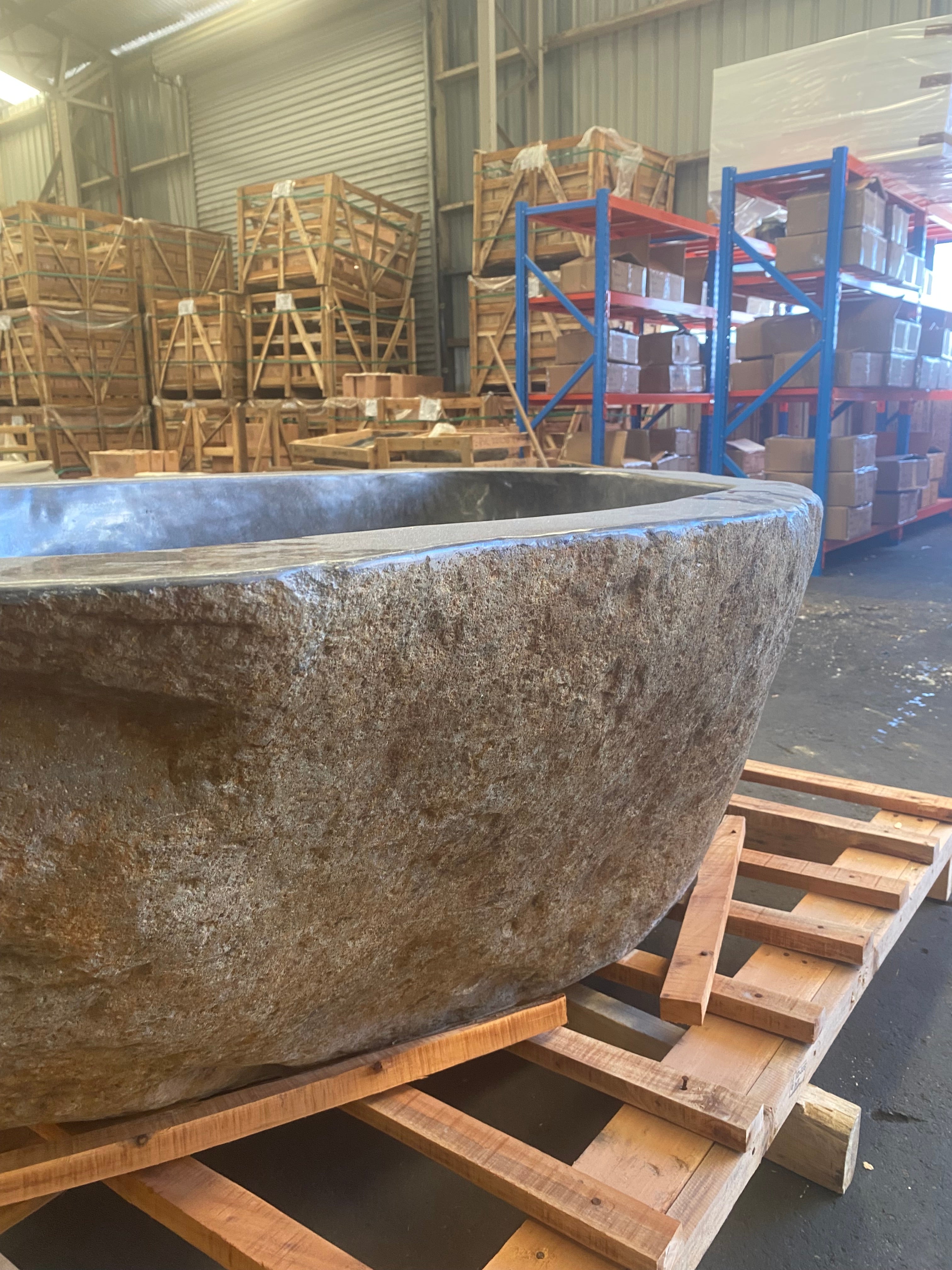 Hand Chiseled Double Size Riverstone Bath - 166 x 169 x 52 cm