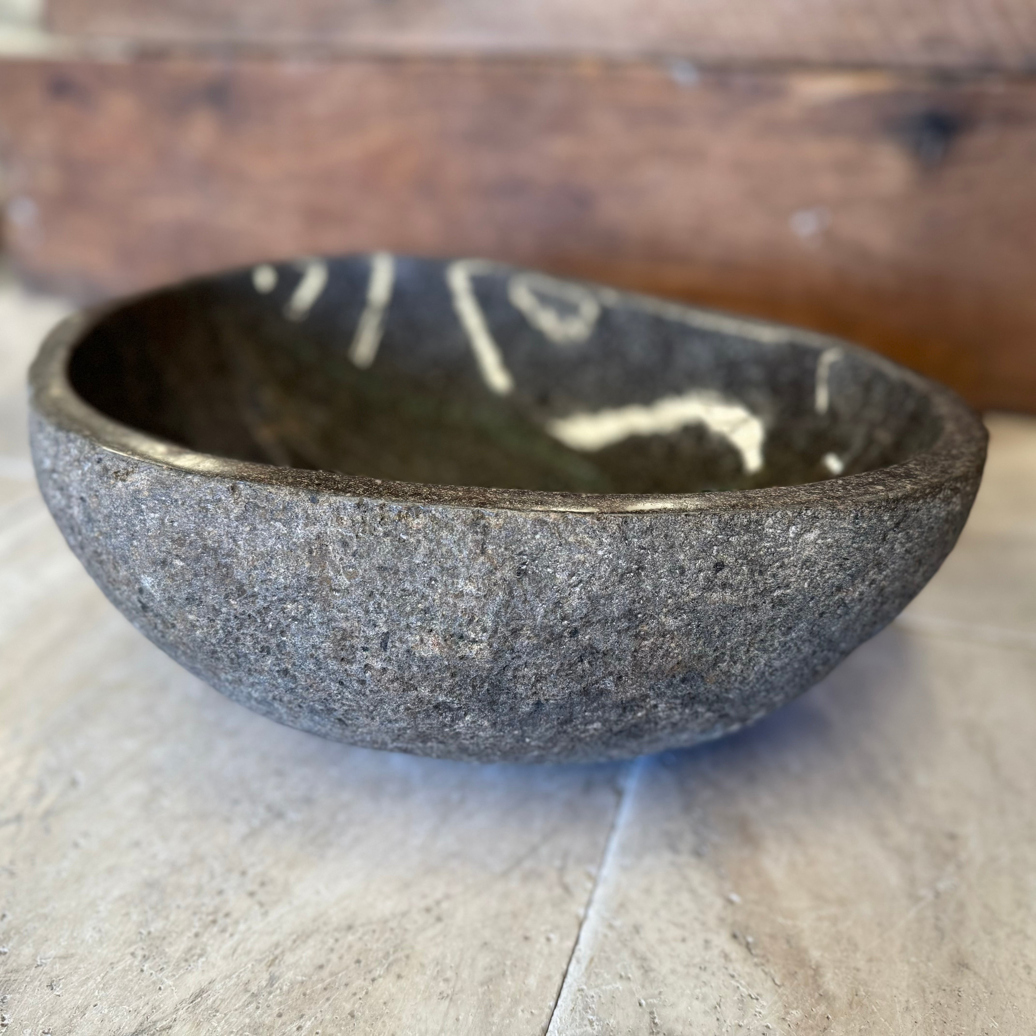 Handmade Natural Oval River Stone Bathroom Basin - RM2306088