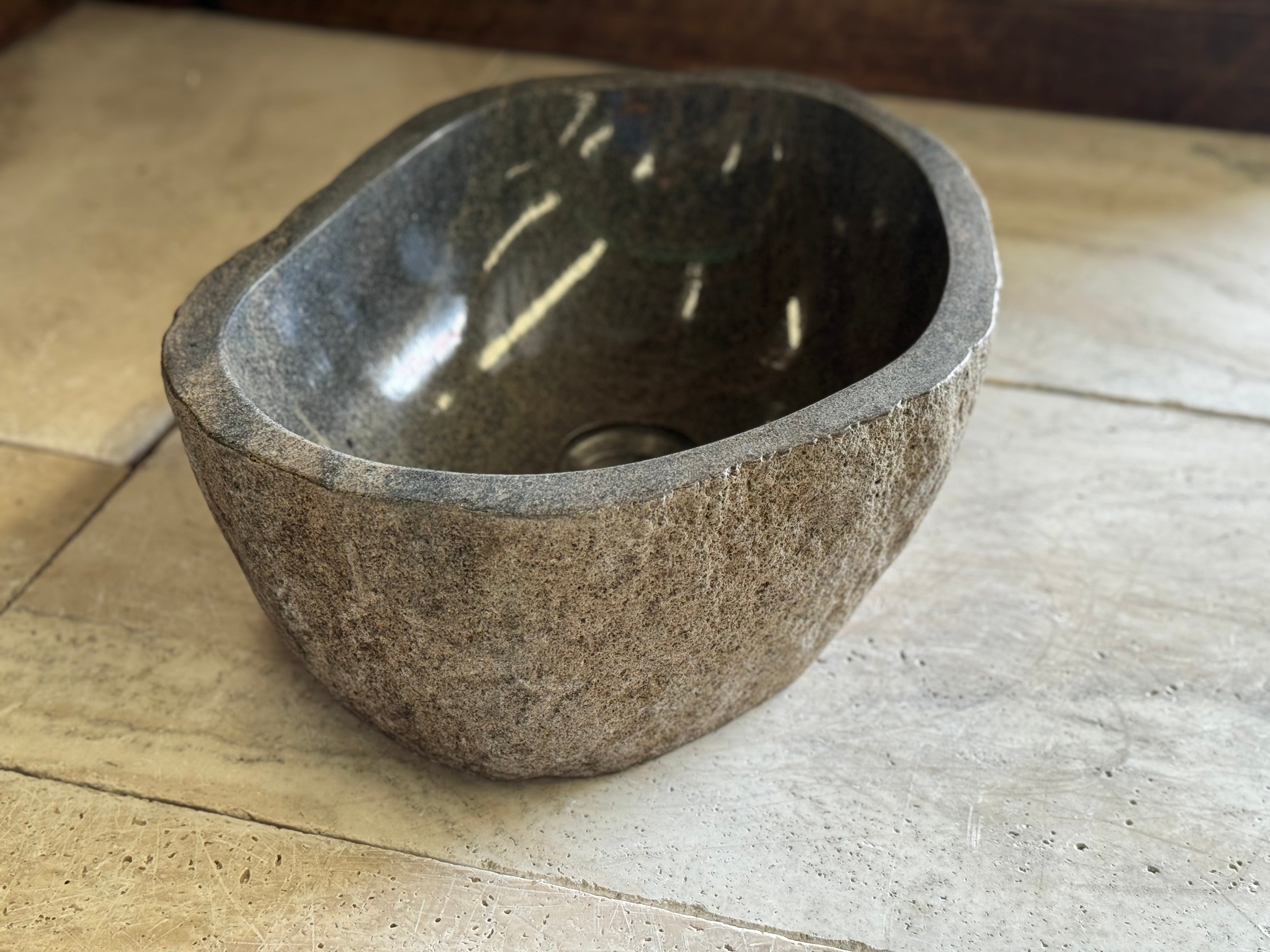 Handmade Natural Oval River Stone Bathroom Basin - RM2306040