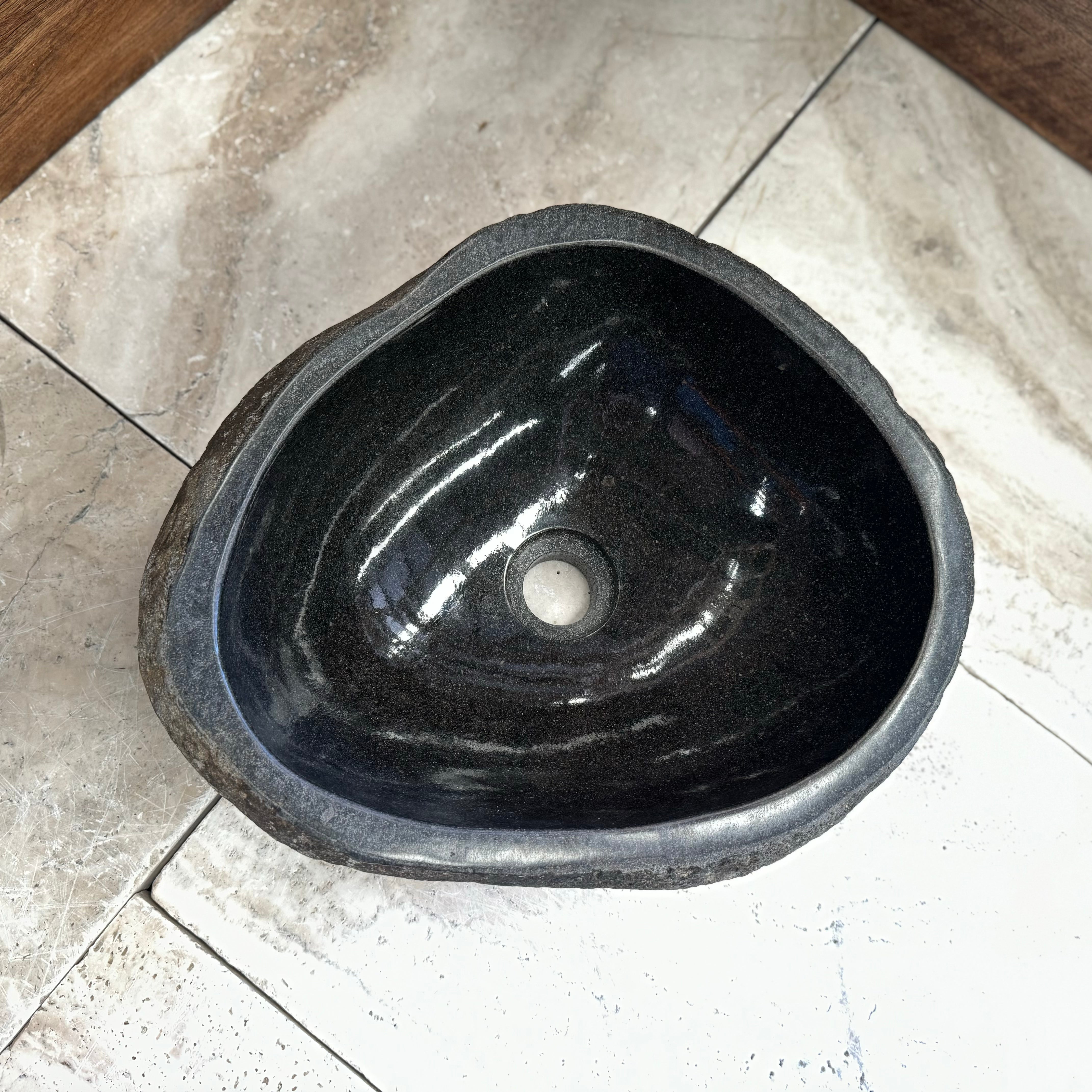 Handmade Natural Oval River Stone Bathroom Basin - RS2306099