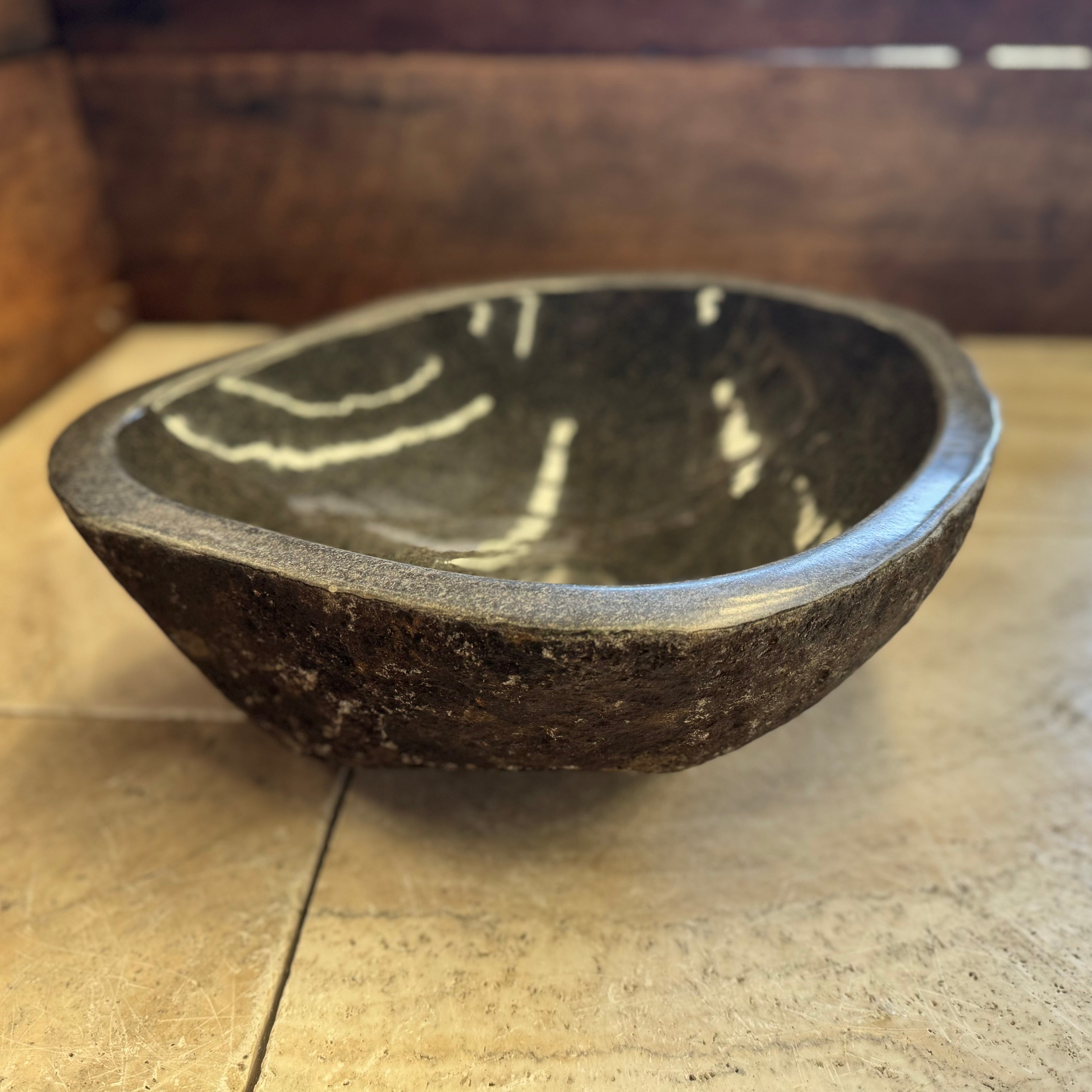 Handmade Natural Oval River Stone Bathroom Basin - RS2306080