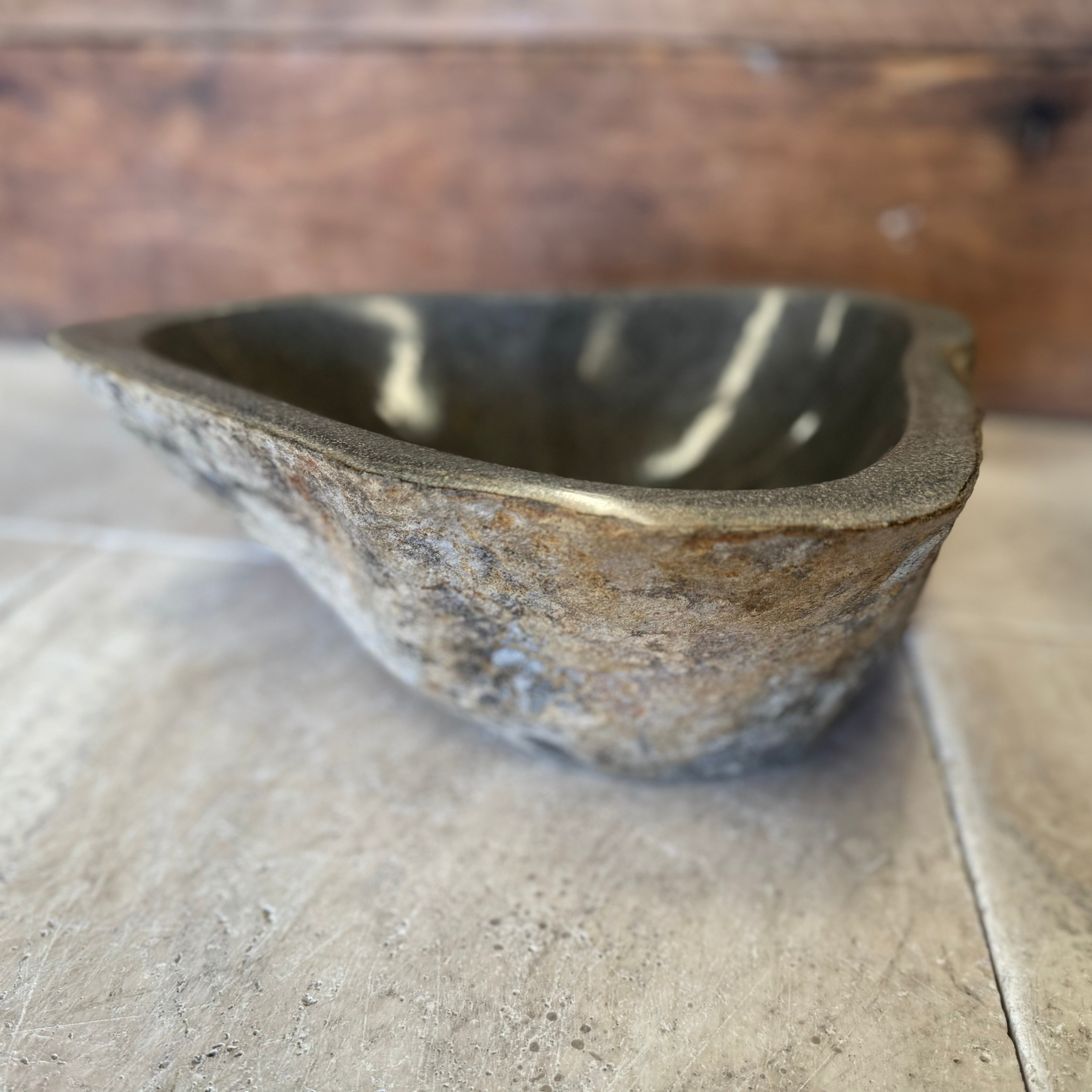 Handmade Natural Oval River Stone Bathroom Basin - RS2306024