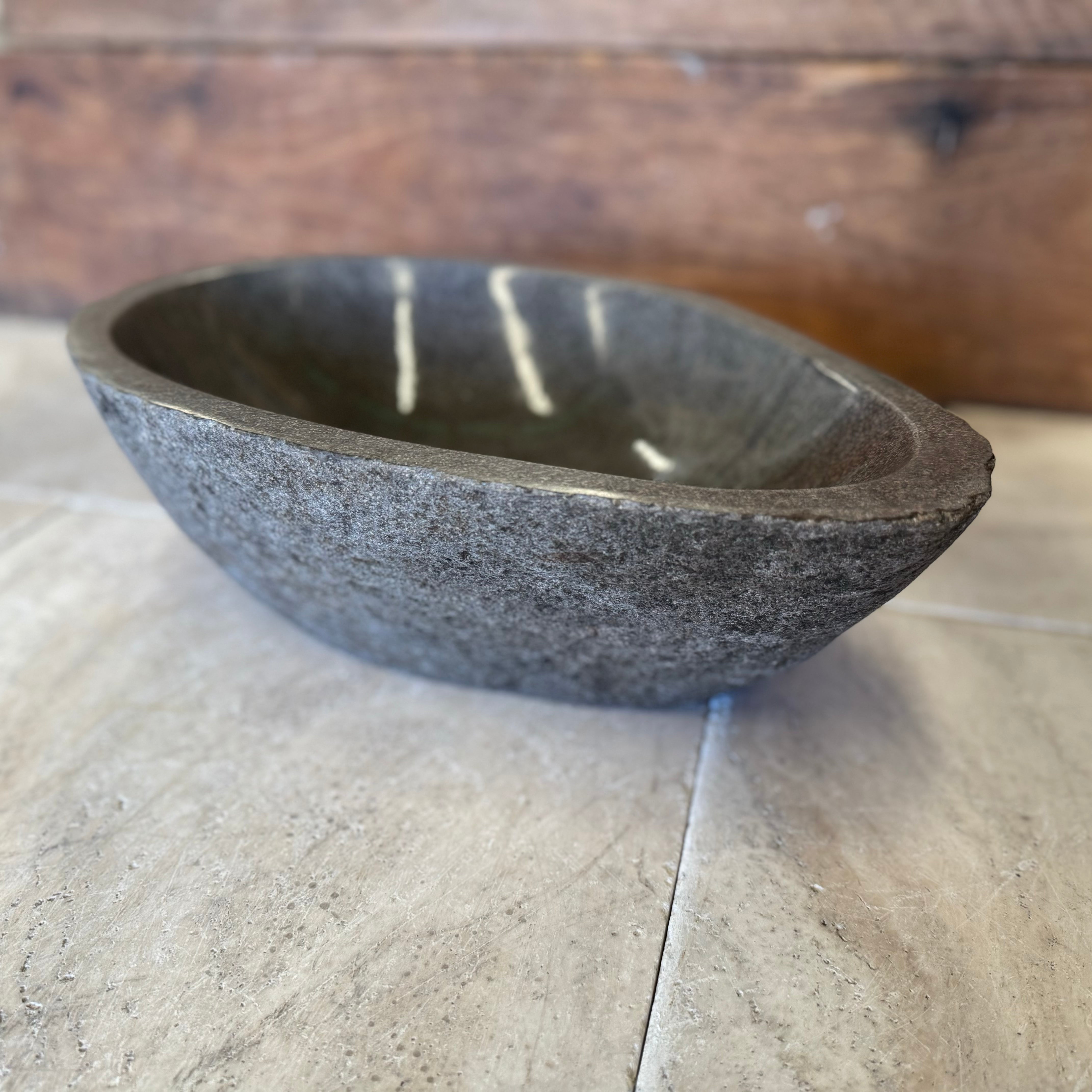 Handmade Natural Oval River Stone Bathroom Basin - RM2306113
