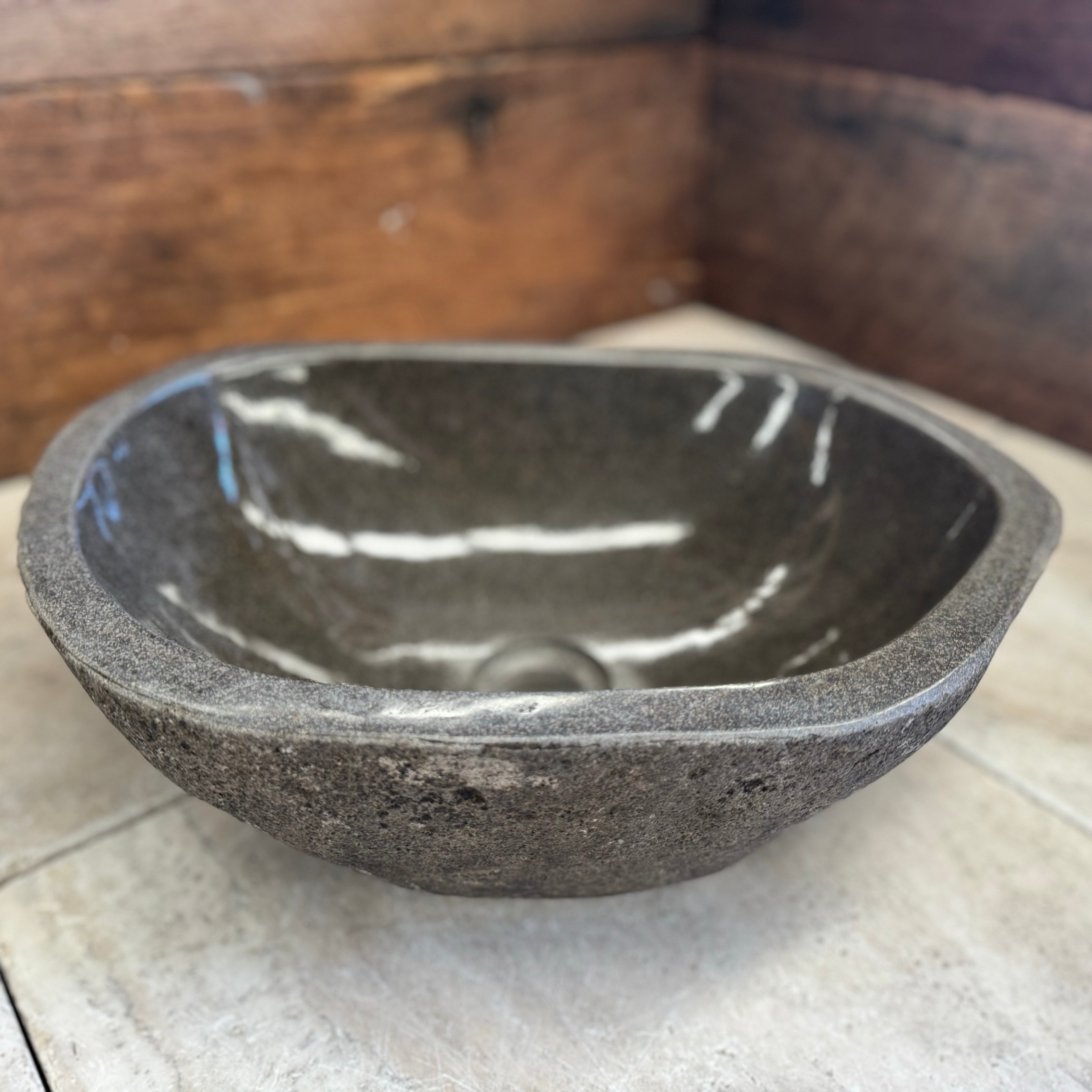 Handmade Natural Oval River Stone Bathroom Basin - RM2306152