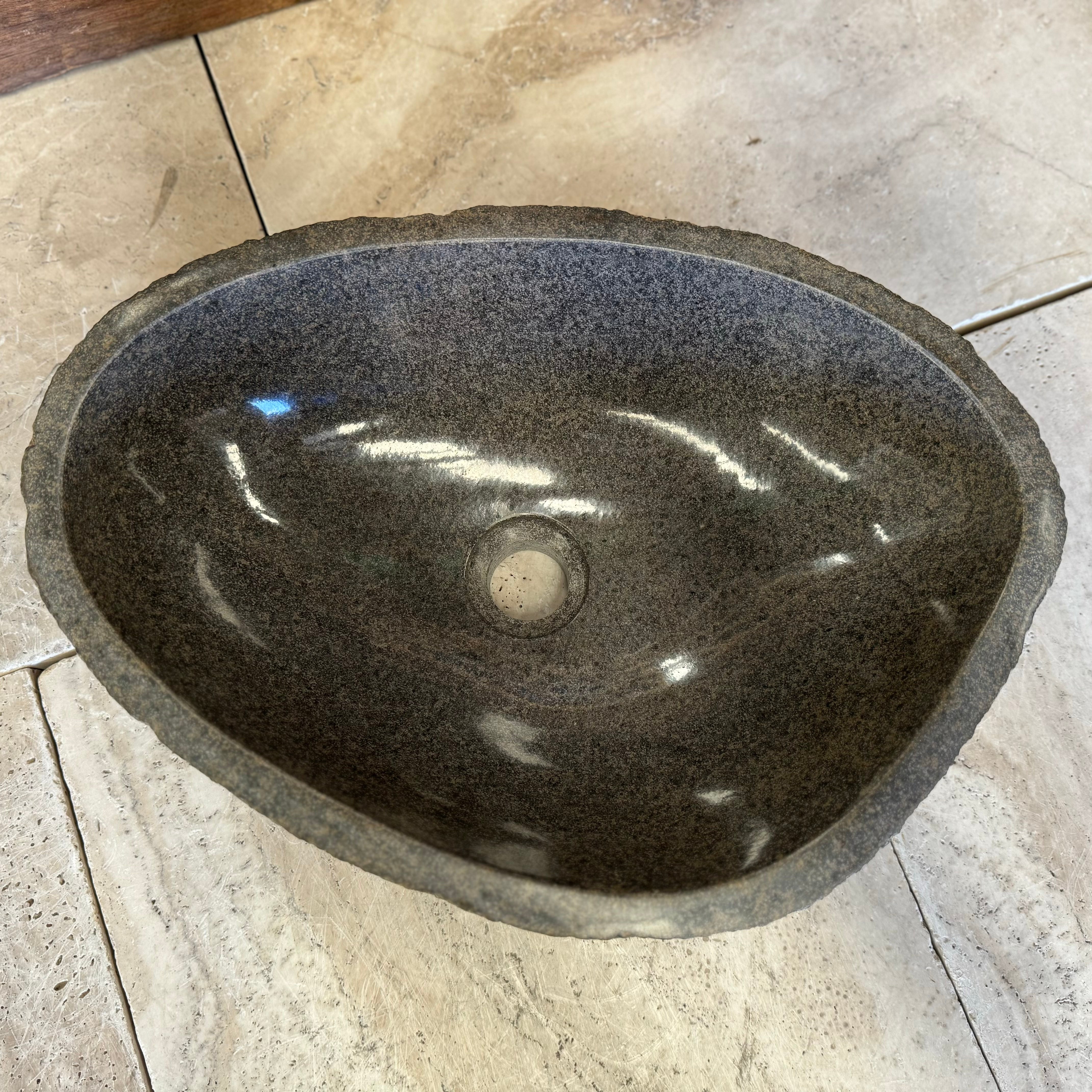 Handmade Natural Oval River Stone Bathroom Basin - RM2306131