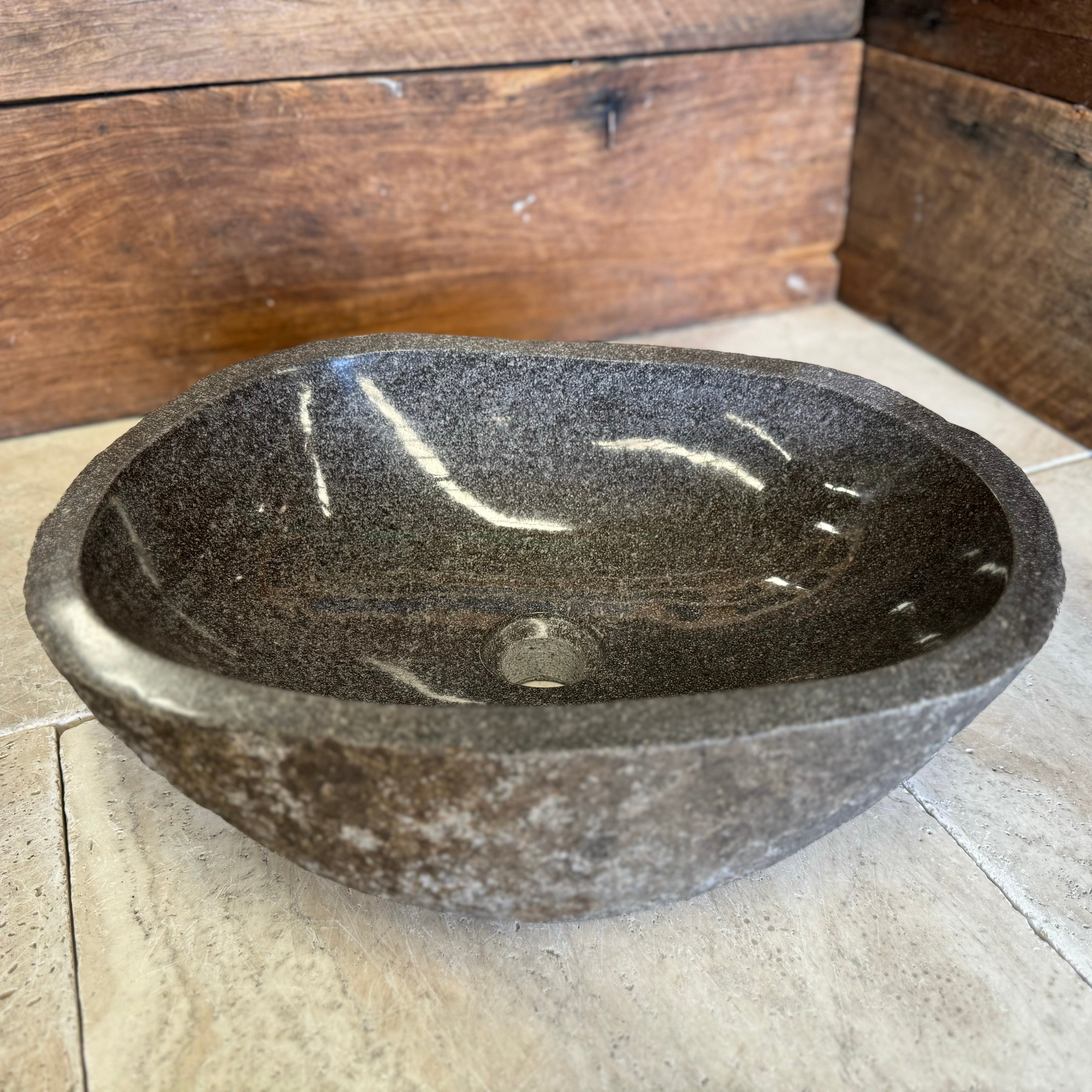 Handmade Natural Oval River Stone Bathroom Basin - RM2306017