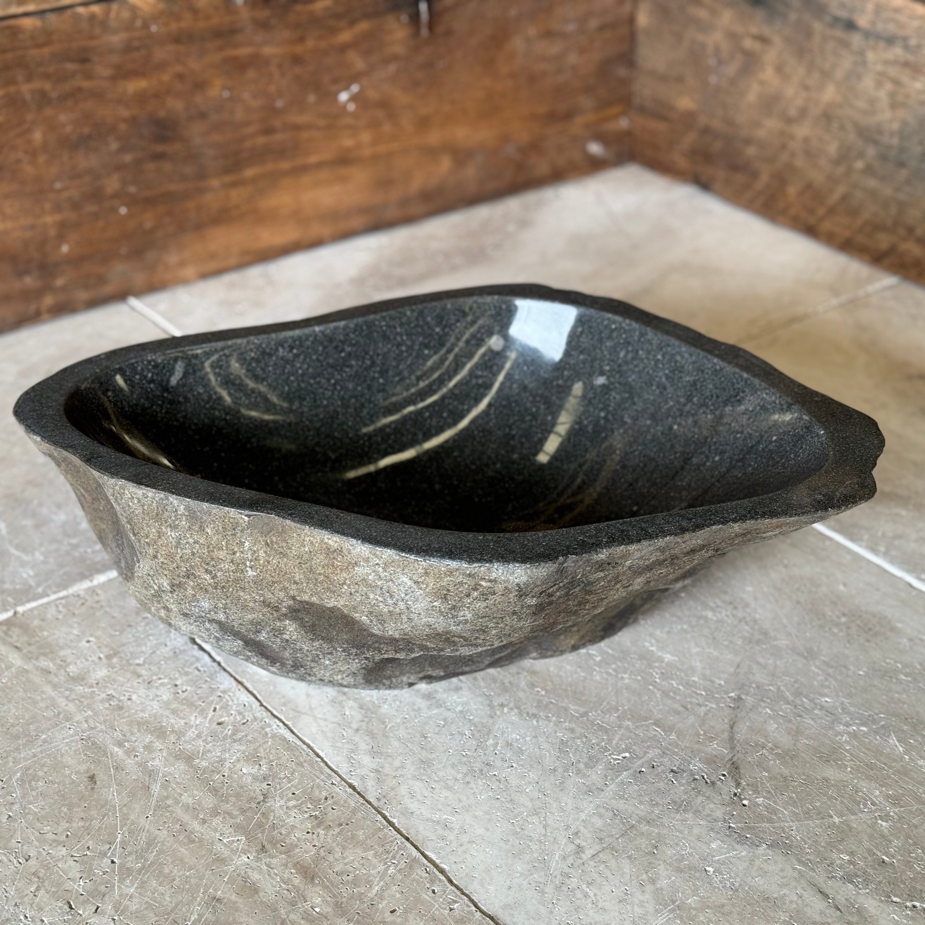 Handmade Natural Oval River Stone Bathroom Basin - RL2306010